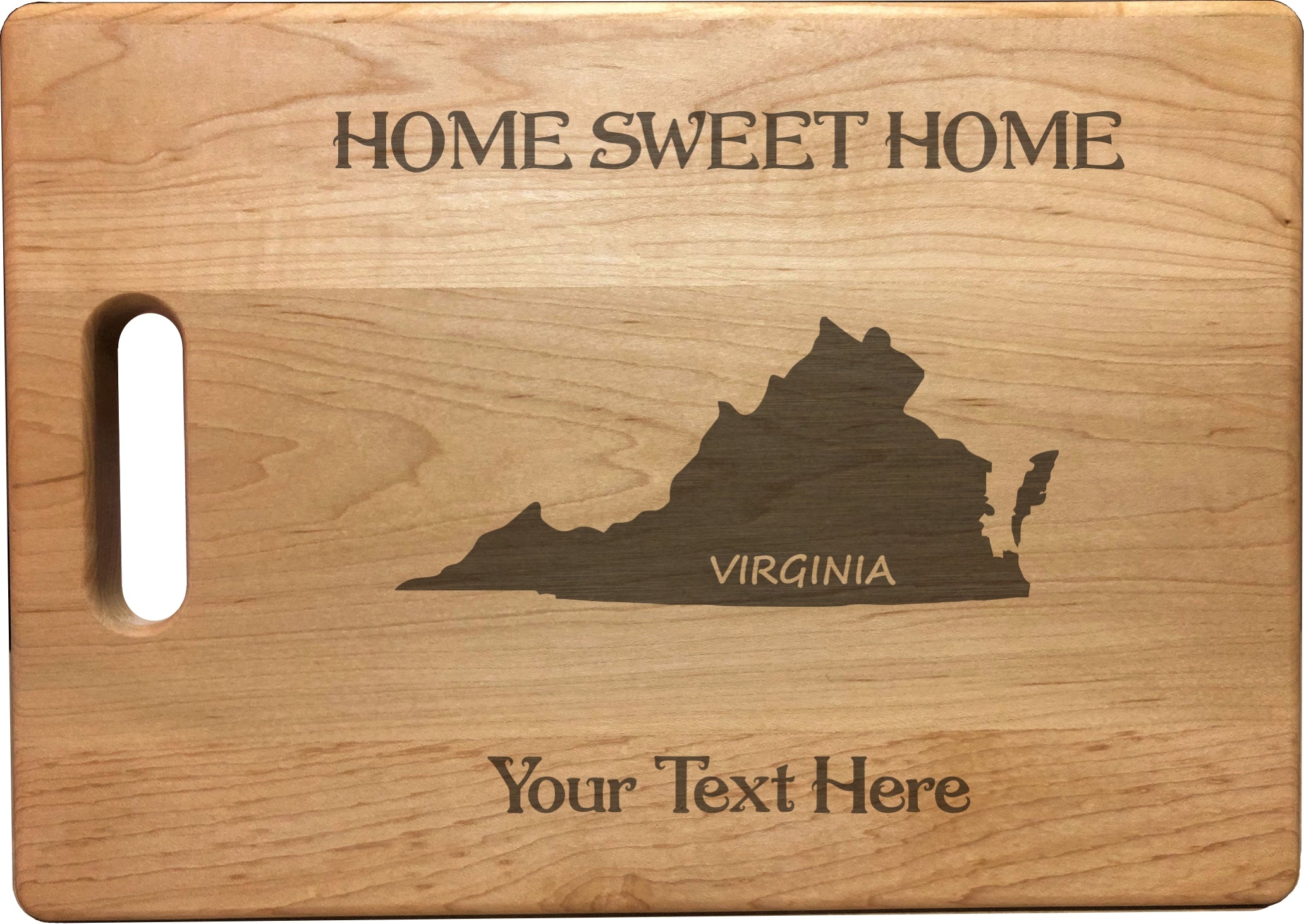 Personalized Virginia Engraved Natural Wood Cutting Board, Home Sweet Home with Custom Text, Engraved Bamboo or Maple, Housewarming Gift