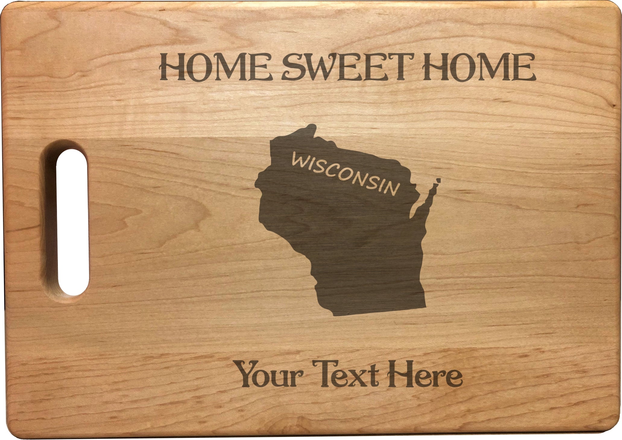 Personalized Wisconsin Engraved Natural Wood Cutting Board, Home Sweet Home with Custom Text, Engraved Bamboo or Maple, Housewarming Gift