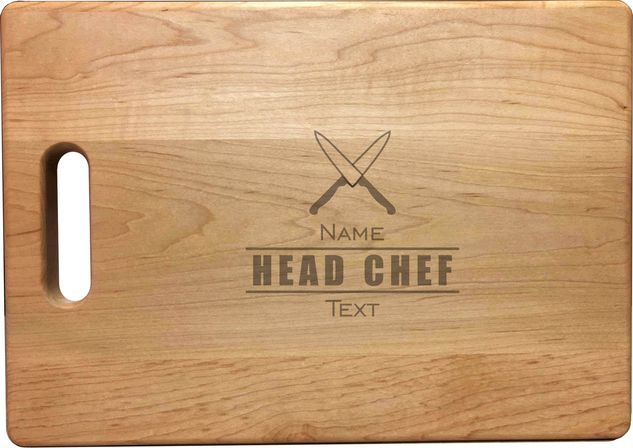 Personalized Head Chef Natural Wood Cutting Boards with Custom Name Text, Engraved Bamboo or Maple, Housewarming Gift