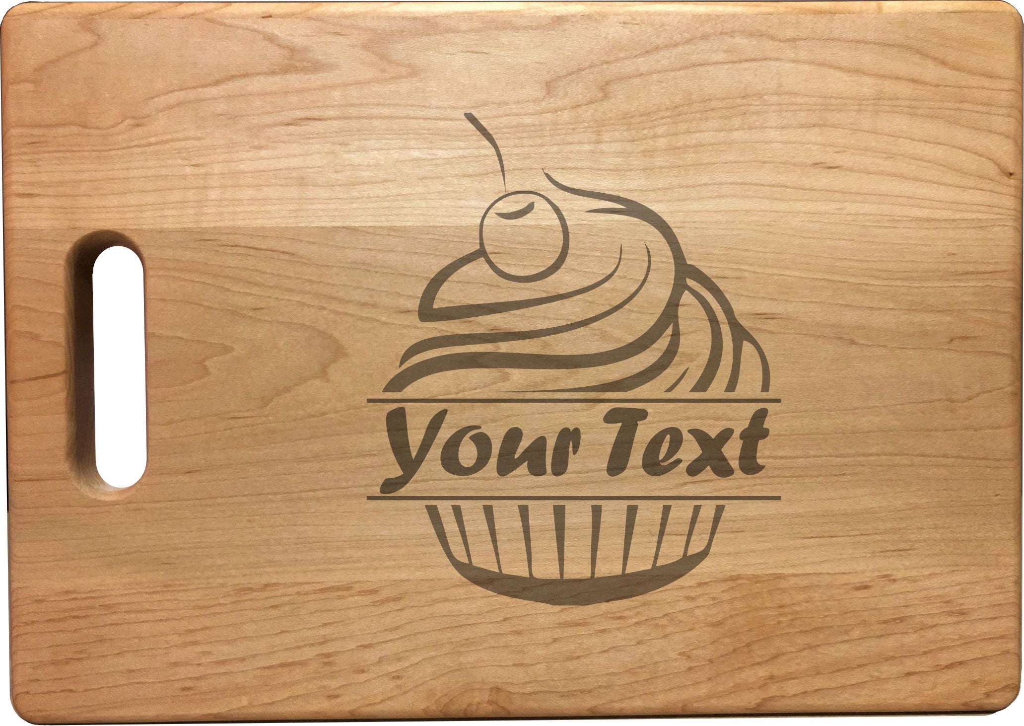 Personalized Cupcake Natural Wood Cutting Boards with Custom Text, Engraved Bamboo or Maple, Gift for Baker