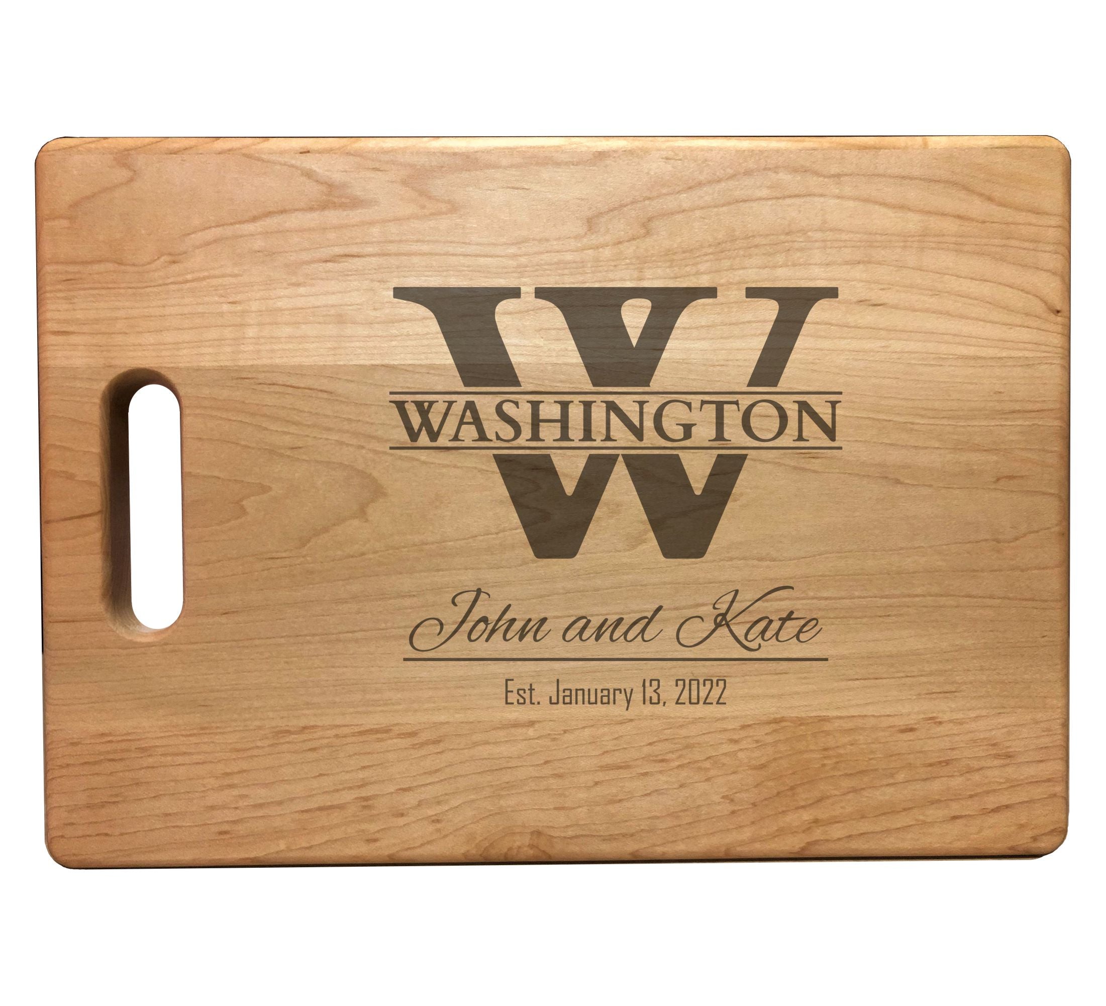 Personalized Natural Wood Cutting Boards with Custom Initial Names Year, Engraved Bamboo or Maple, Wedding, Anniversary Gift
