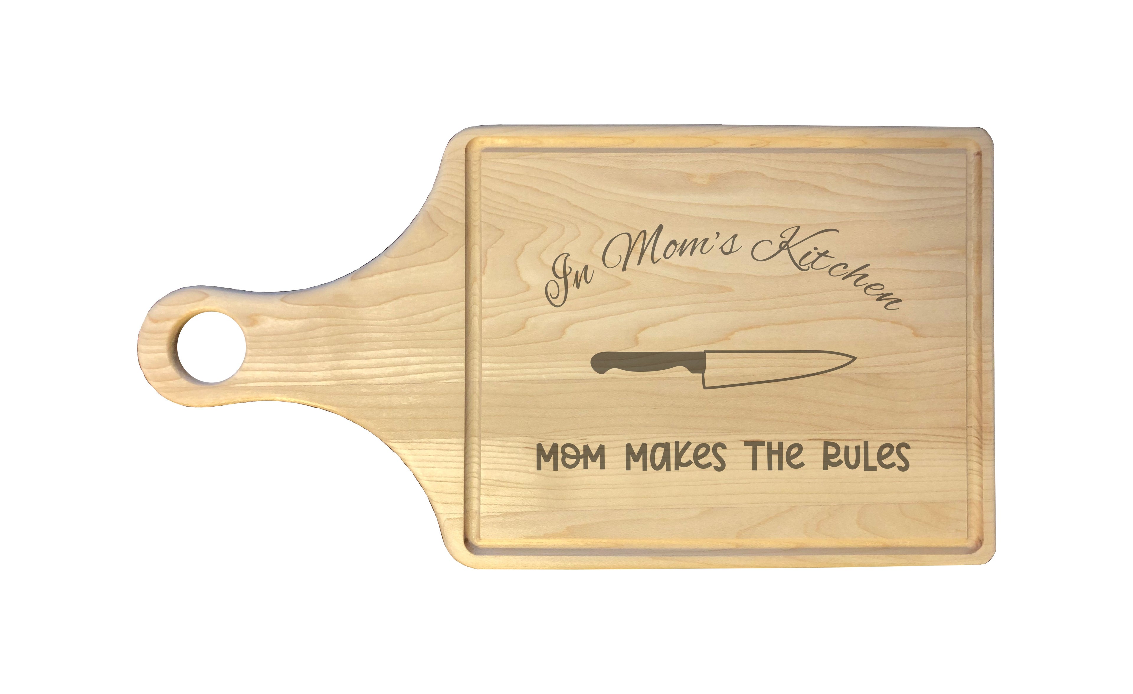 In Mom's Kitchen Makes the Rules Engraved Natural Wood Cutting Boards, Bamboo or Maple, Mom Gift