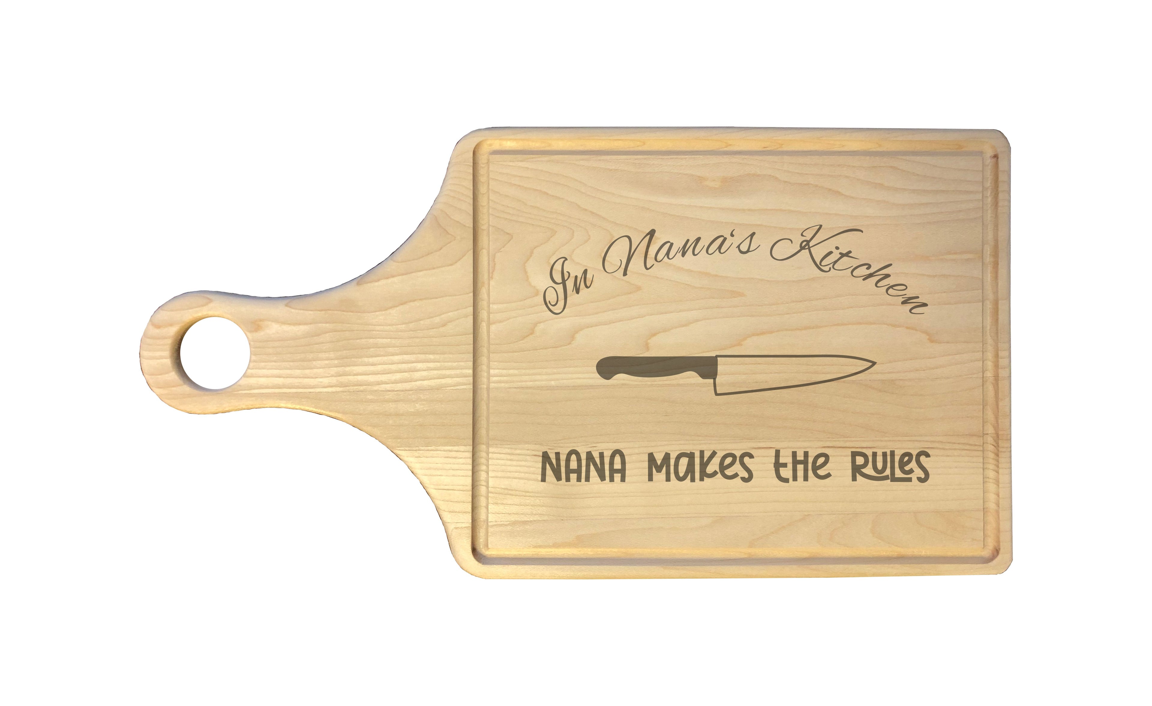 In Nana's Kitchen Makes the Rules Engraved Natural Wood Cutting Boards, Bamboo or Maple, Nana Gift
