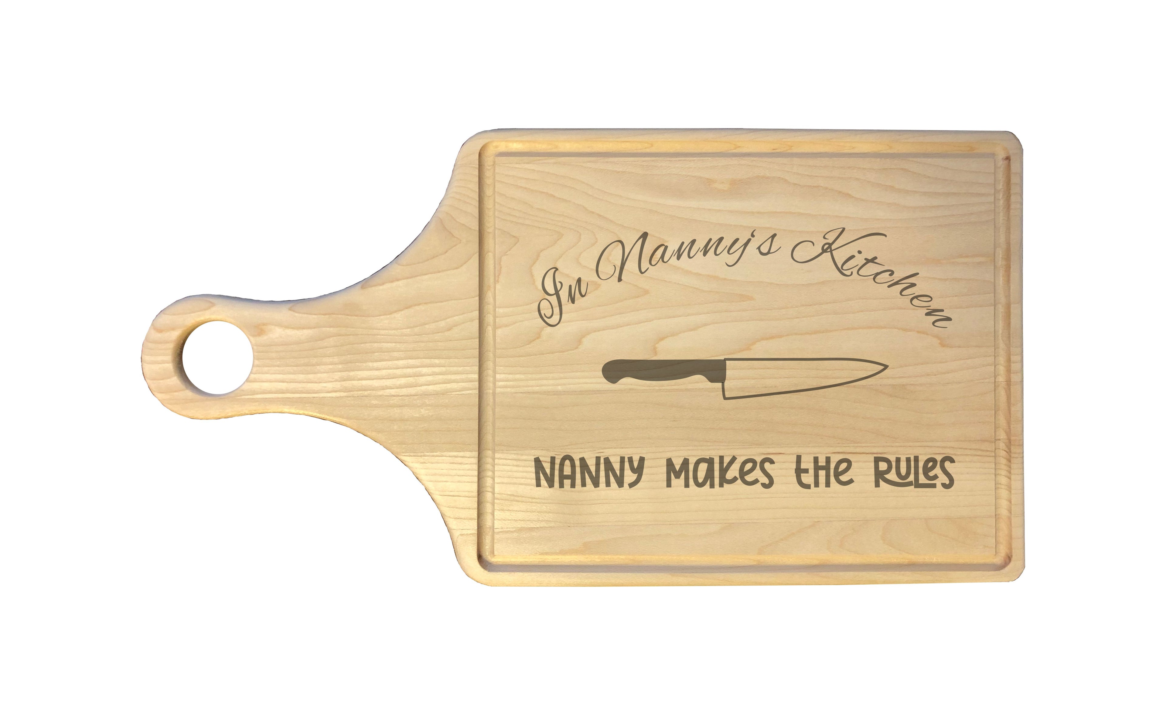 In Nanny's Kitchen Makes the Rules Engraved Natural Wood Cutting Boards, Bamboo or Maple, Nanny Gift