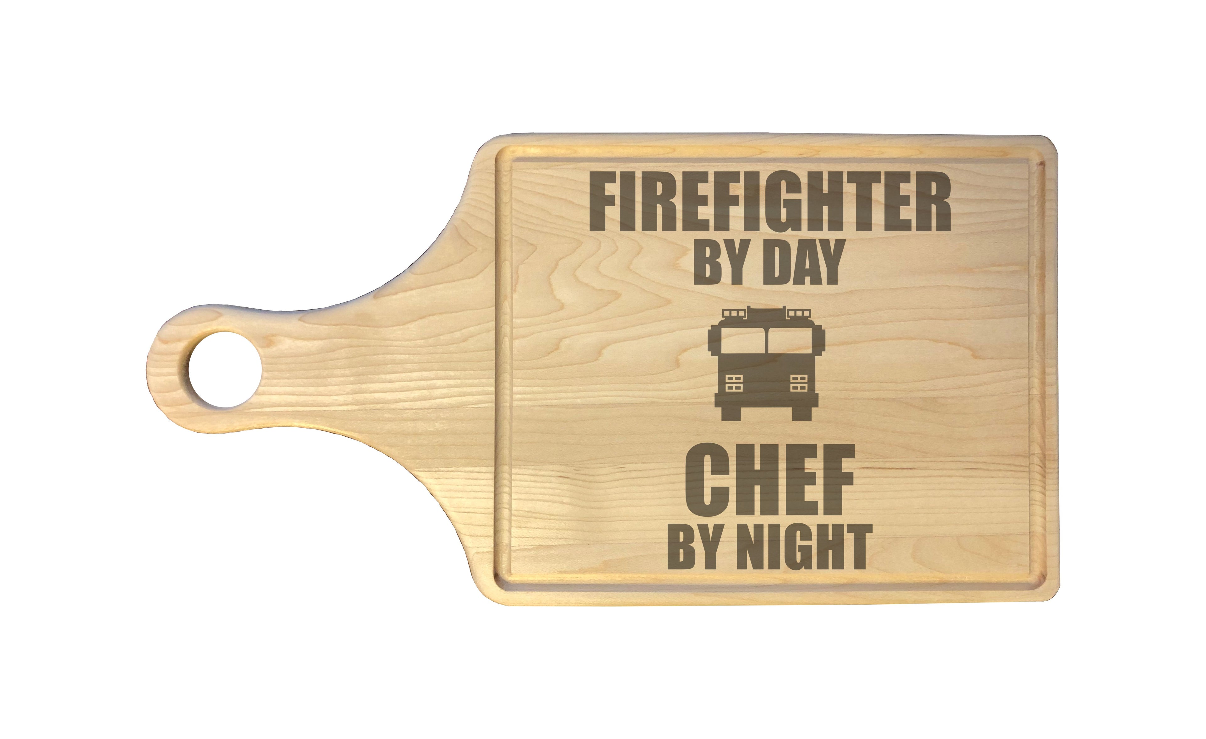 Firefighter by Day Chef by Night Engraved Natural Wood Cutting Boards, Bamboo or Maple, Firefighter Gifts