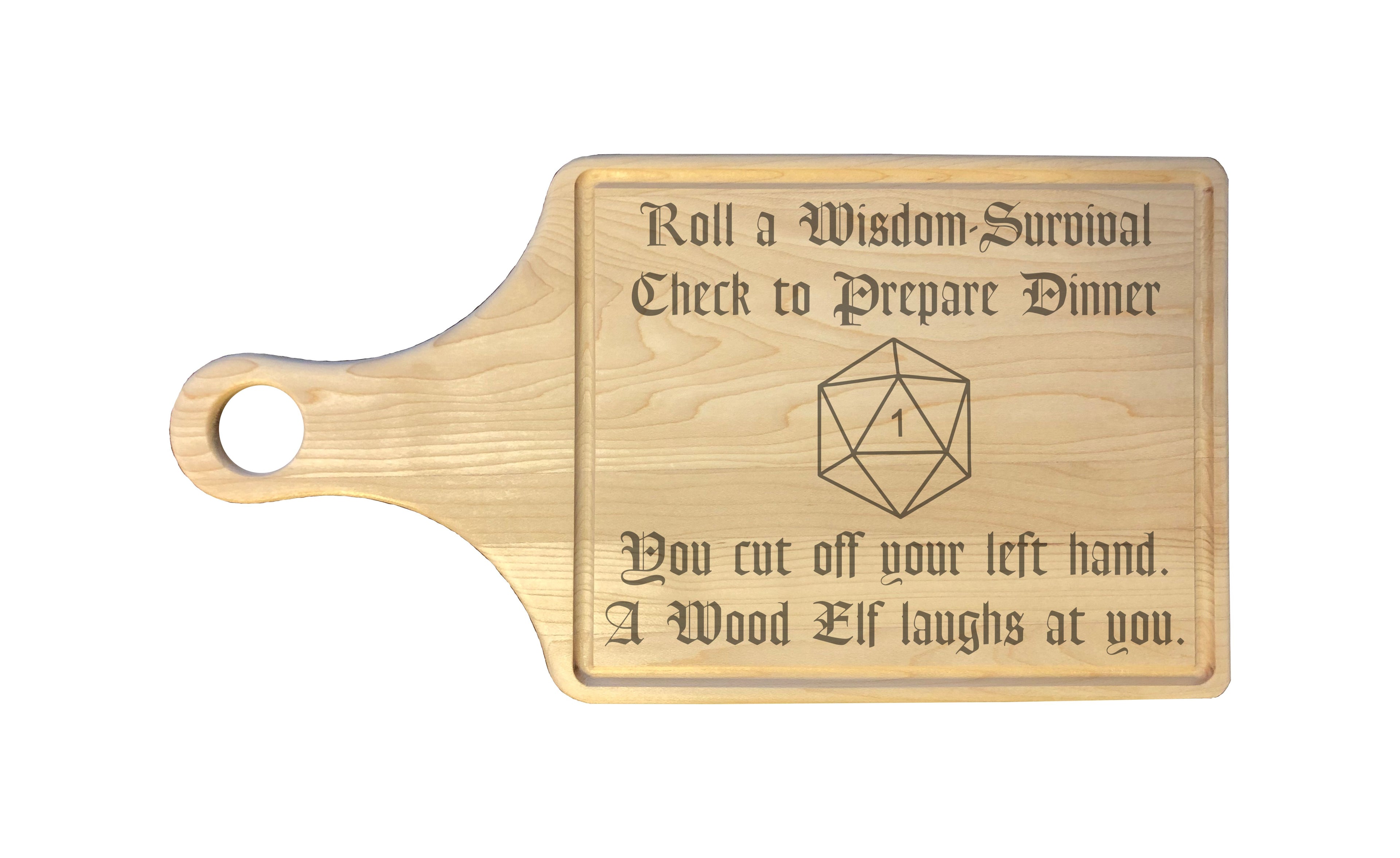 DND Wisdom Check Crit Fail Engraved Natural Wood Cutting Boards, Bamboo or Maple, Funny Dungeons Dragons Gifts