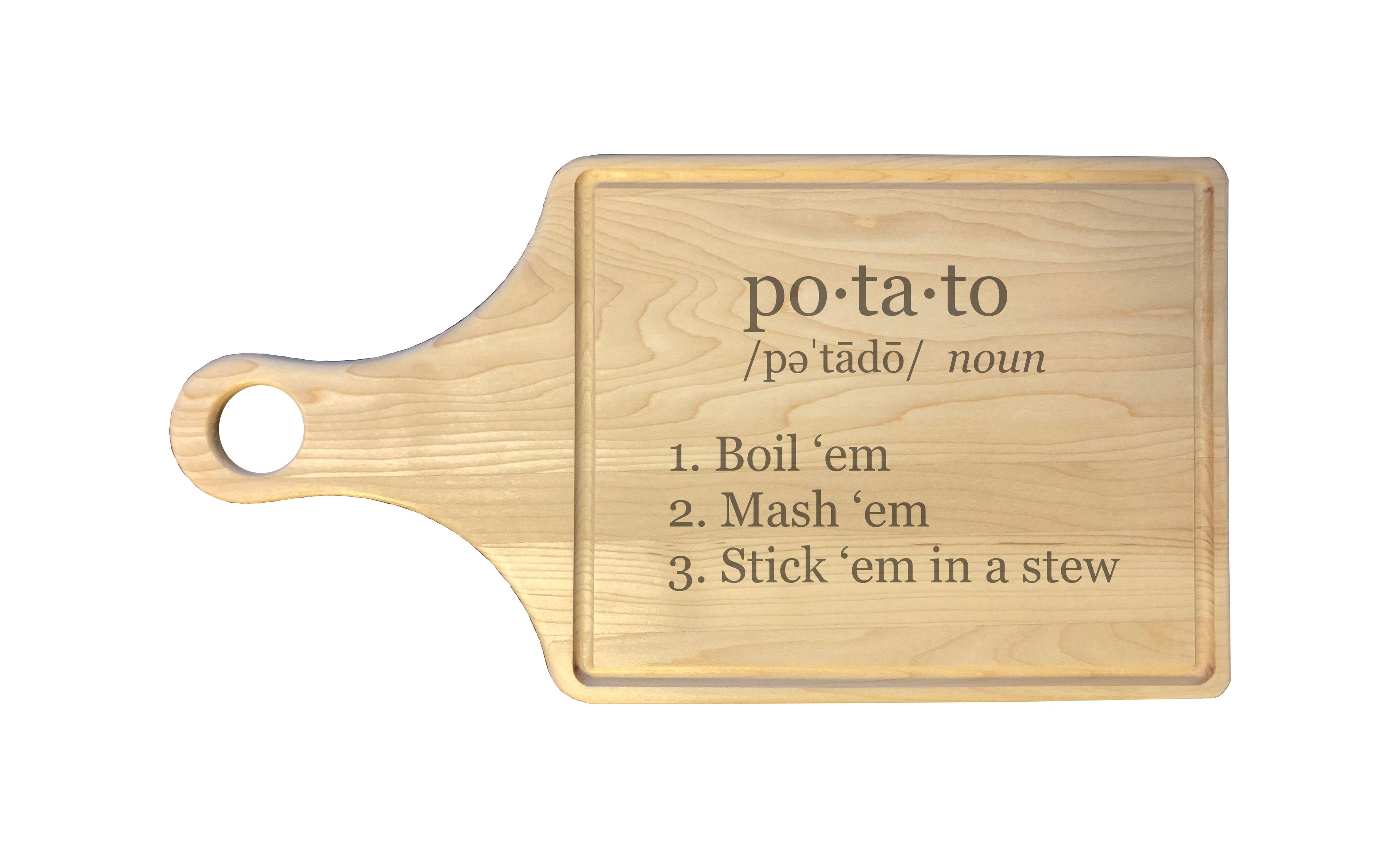 Potato Definition Engraved Natural Wood Cutting Boards, Bamboo or Maple, Nerdy Gifts