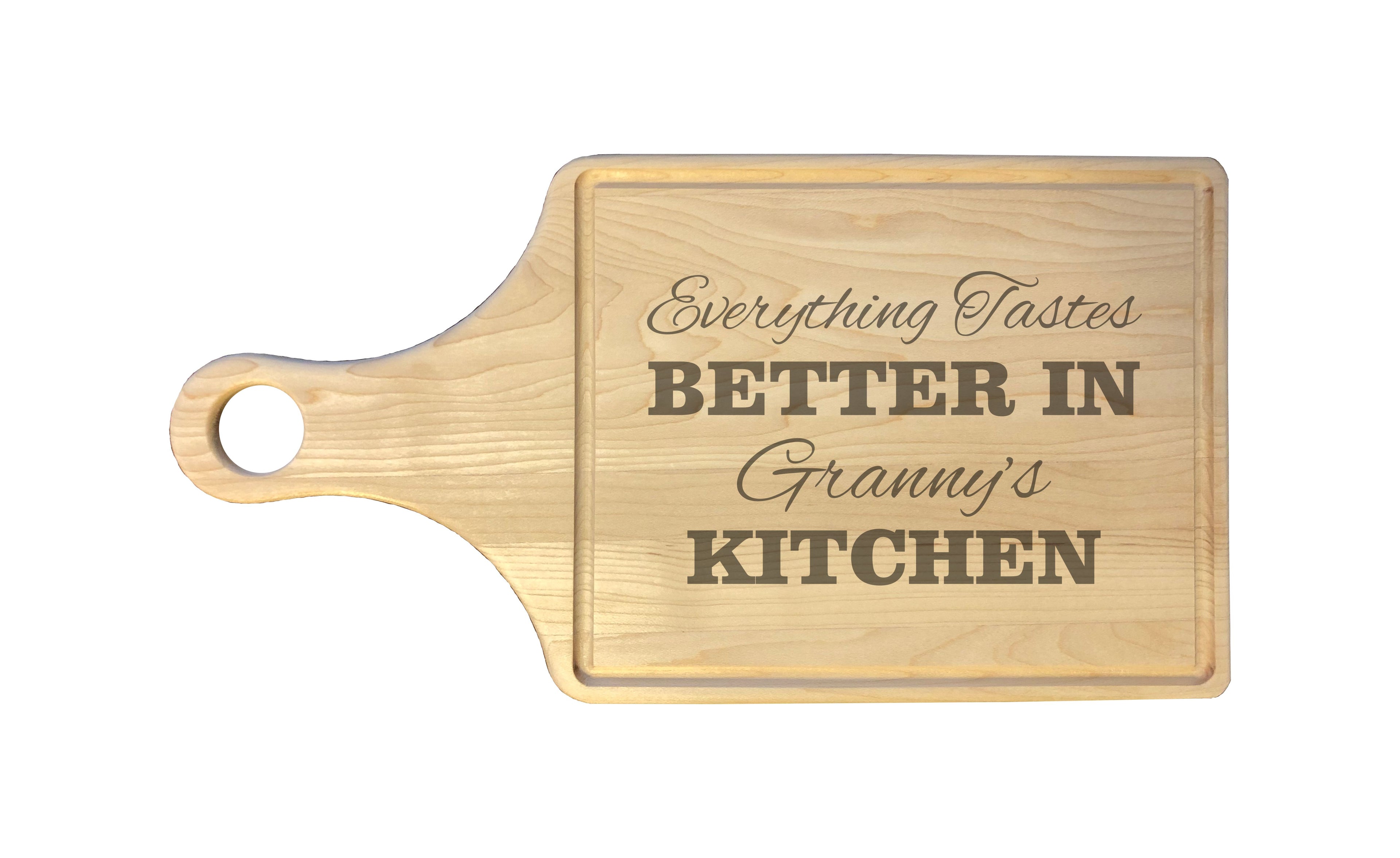 Everything Tastes Better in Granny's Kitchen Engraved Natural Wood Cutting Boards, Bamboo or Maple, Granny Gift