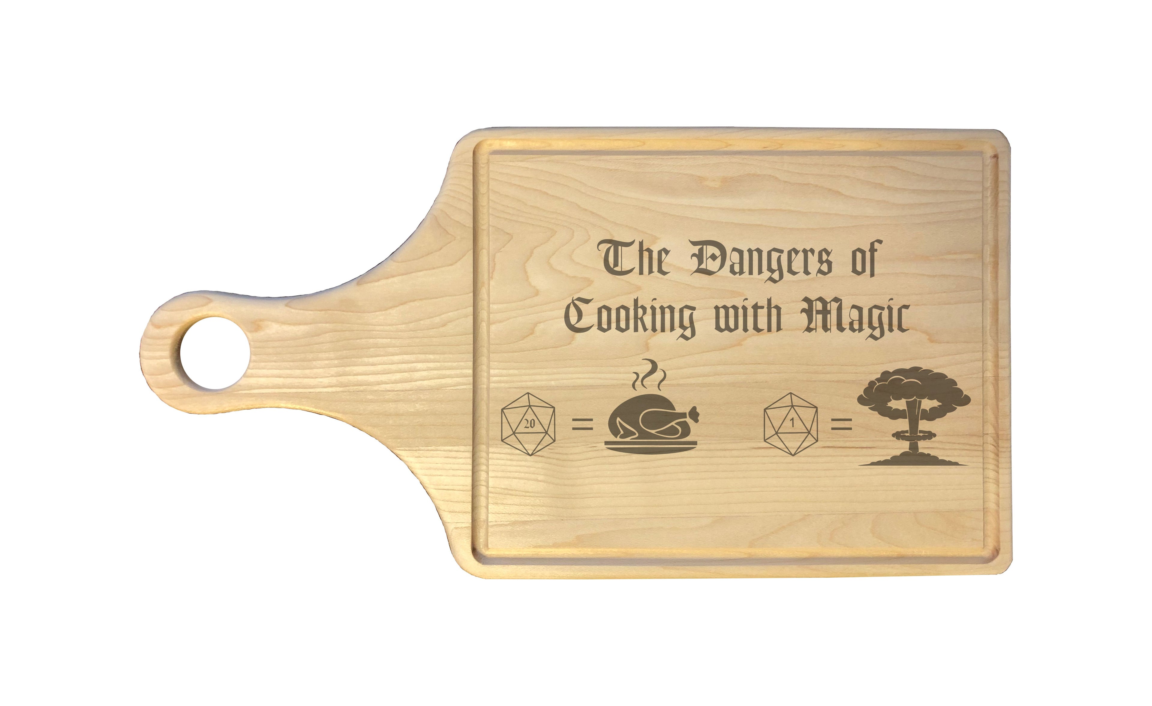 DND Dangers of Cooking with Magic Engraved Natural Wood Cutting Boards, Bamboo or Maple, Dungeons Dragons Gifts