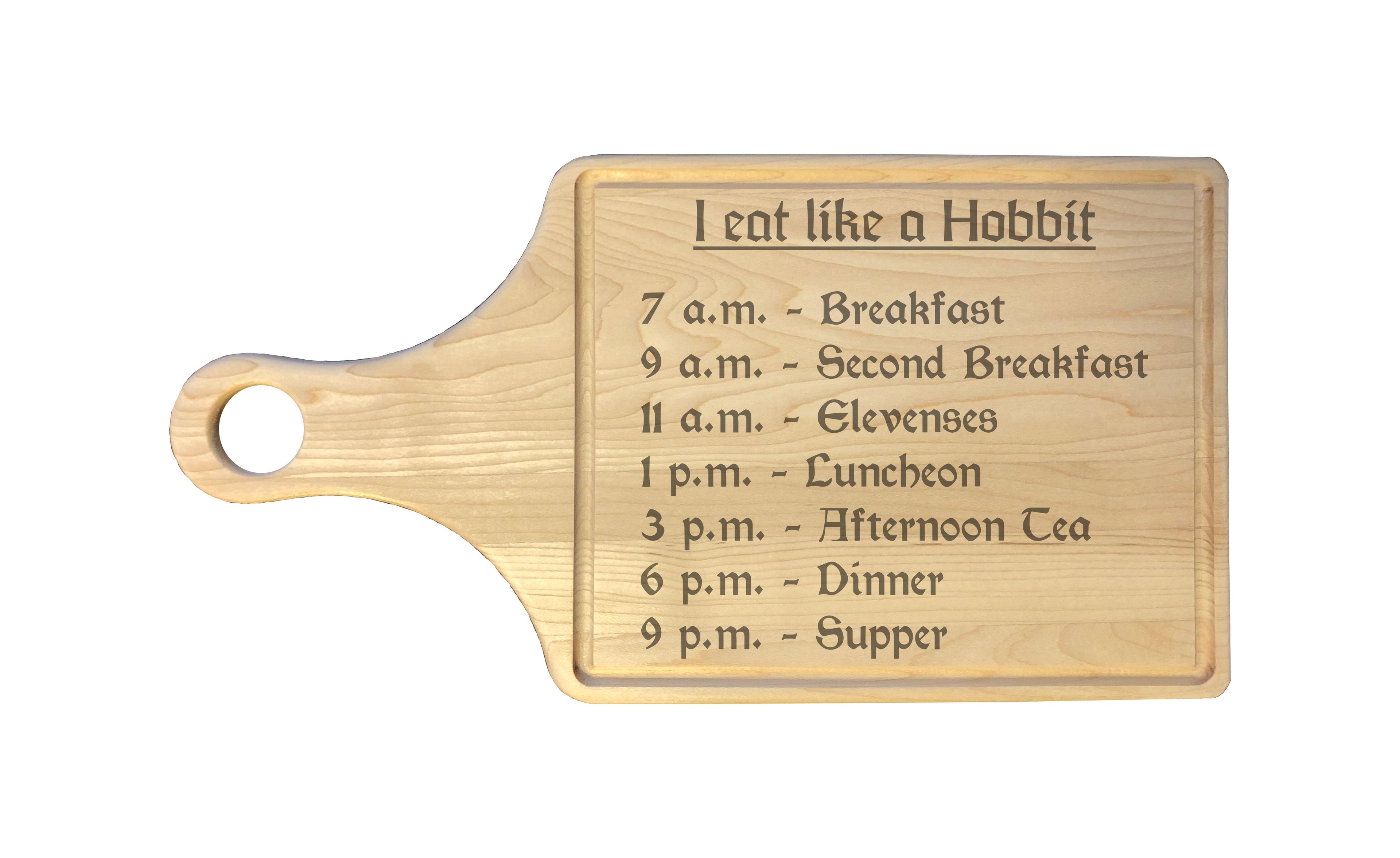 Eat Like a Hobbit Meal Times Engraved Natural Wood Cutting Boards, Bamboo or Maple, Nerdy Gifts