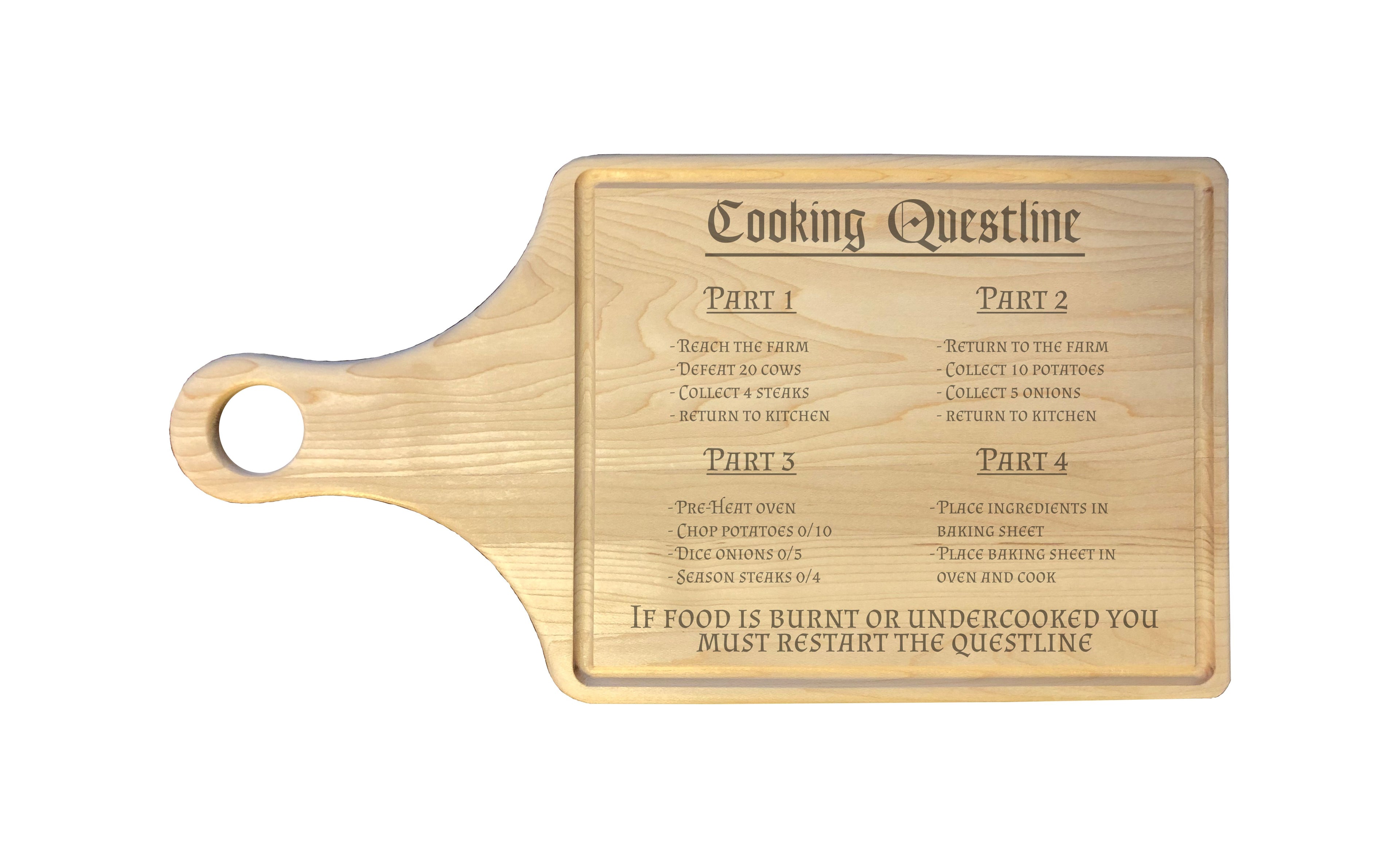 Cooking RPG Questline Engraved Natural Wood Cutting Boards, Bamboo or Maple, Nerdy Gifts (Copy)