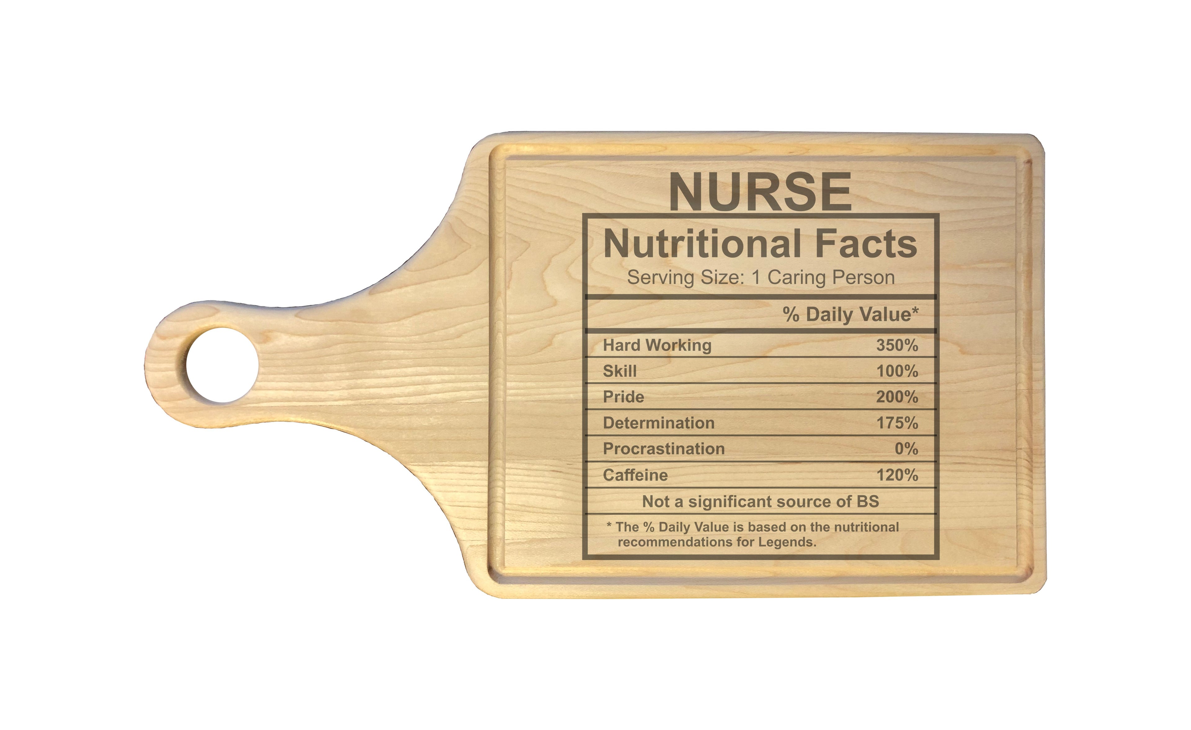 Nurse Nutritional Facts Engraved Natural Wood Cutting Boards, Bamboo or Maple, Funny Cooking Gift
