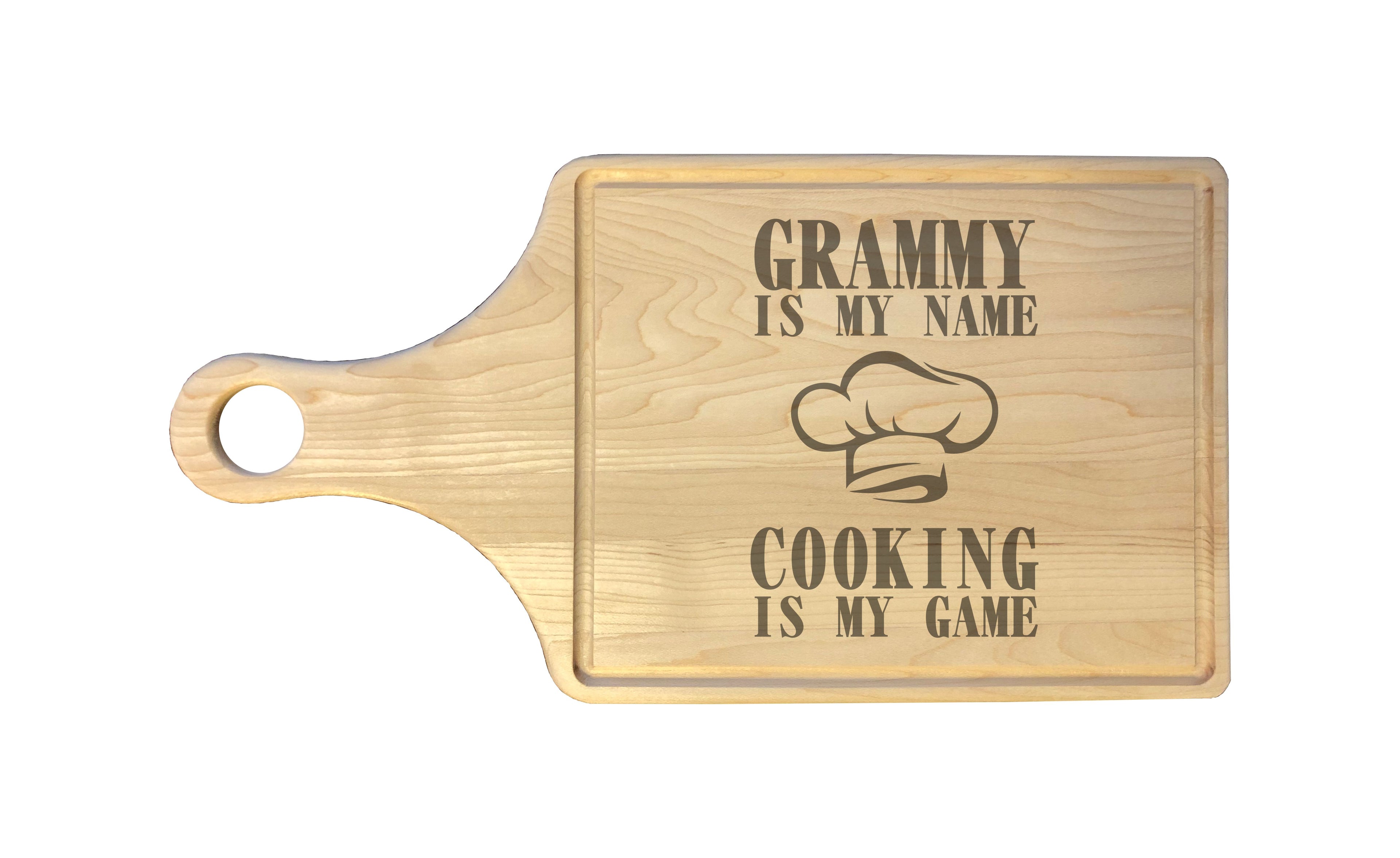 Grammy My Name Cooking My Game Engraved Natural Wood Cutting Boards, Bamboo or Maple, Grammy Gift