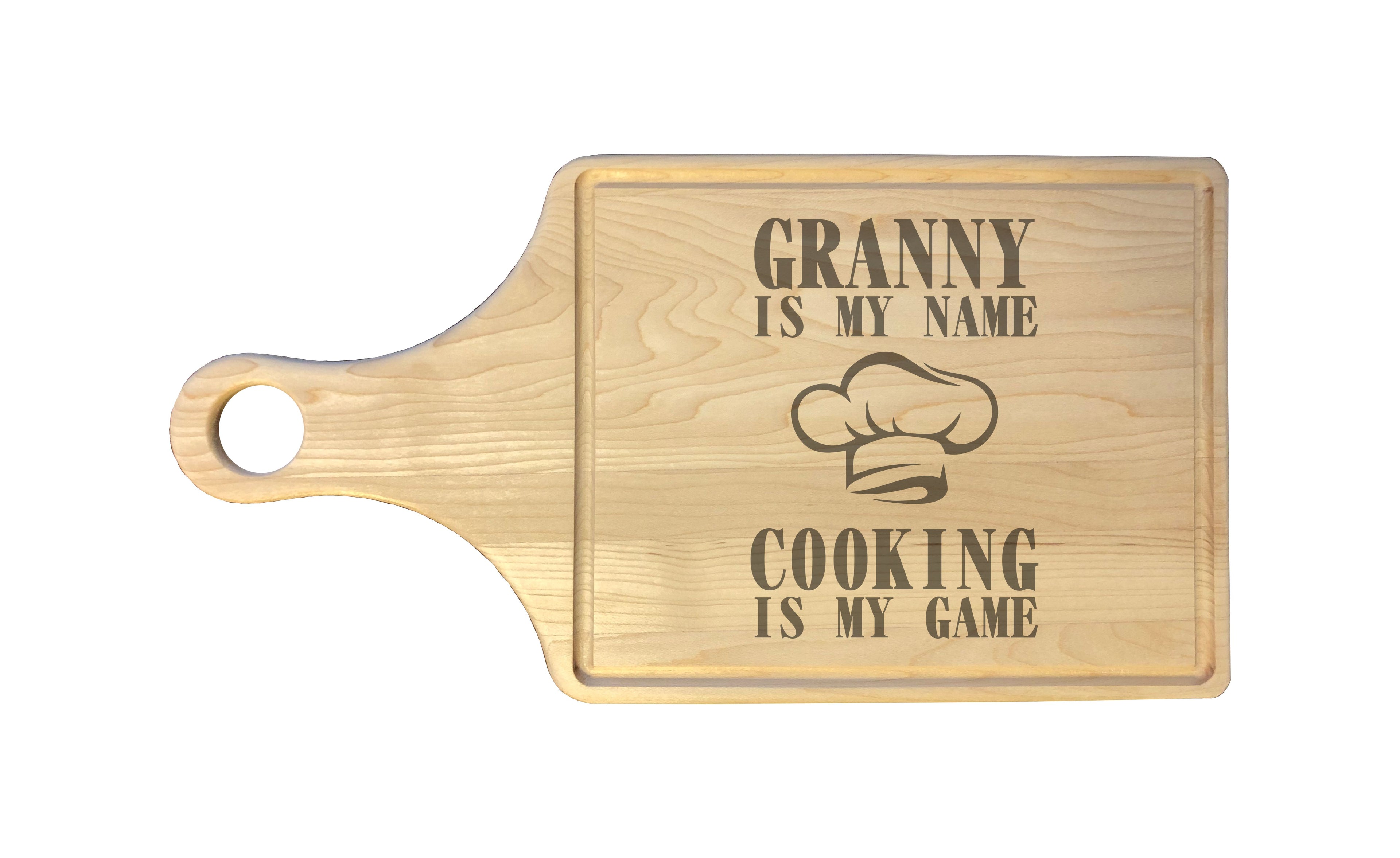 Granny My Name Cooking My Game Engraved Natural Wood Cutting Boards, Bamboo or Maple, Granny Gift