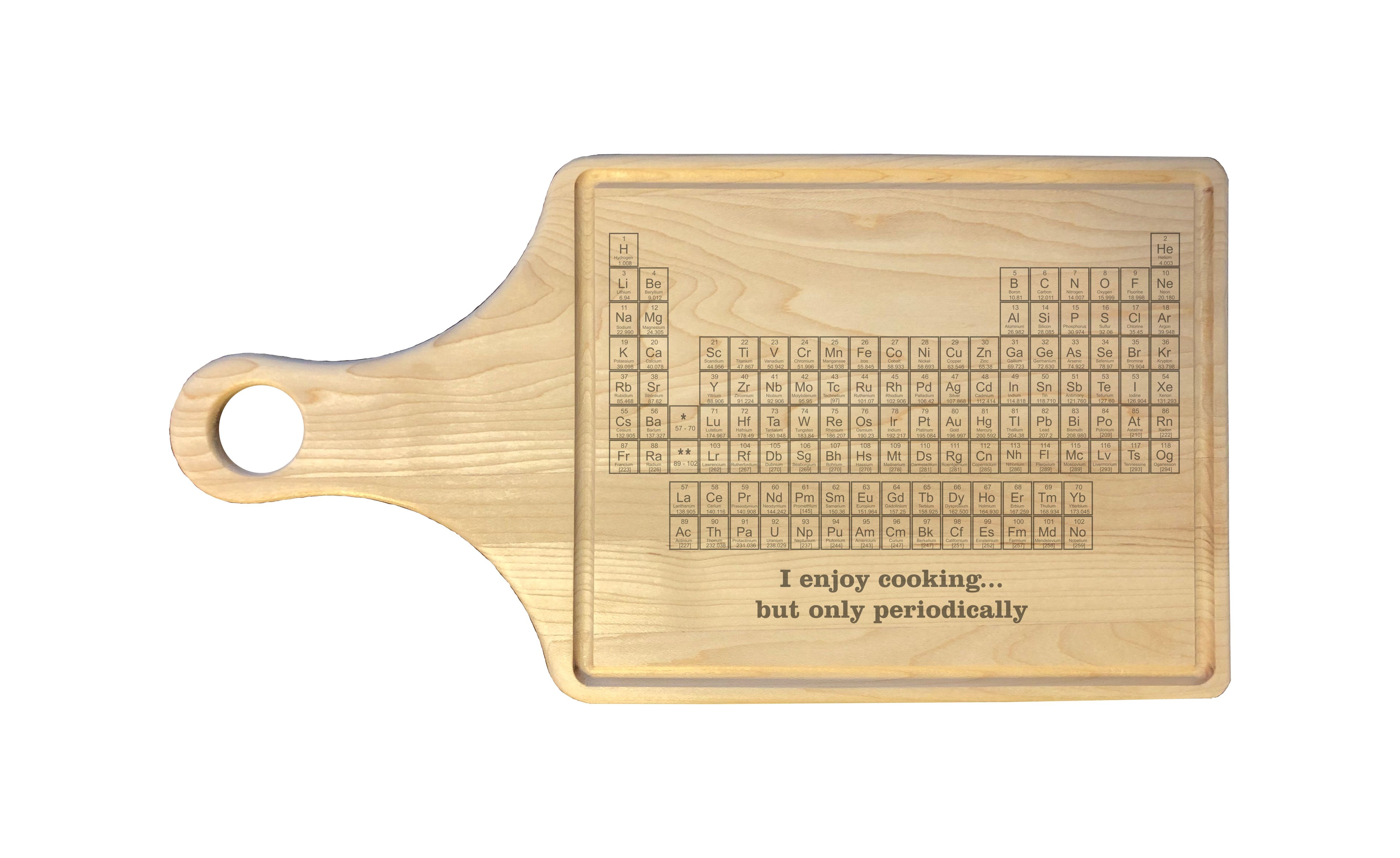 Cooking Periodically with Table of Elements Engraved Natural Wood Cutting Boards, Bamboo or Maple, Nerdy Gift