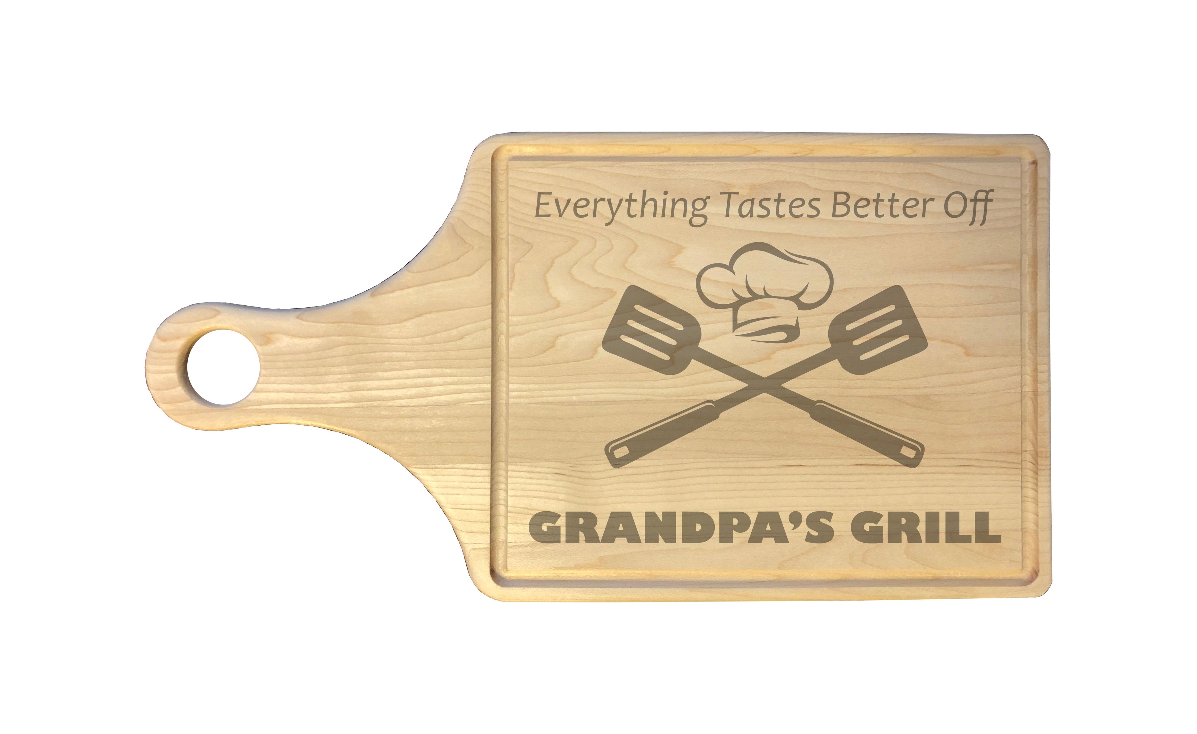 Grandpa's Grill Engraved Natural Wood Cutting Boards, Bamboo or Maple, Grilling BBQ Gift