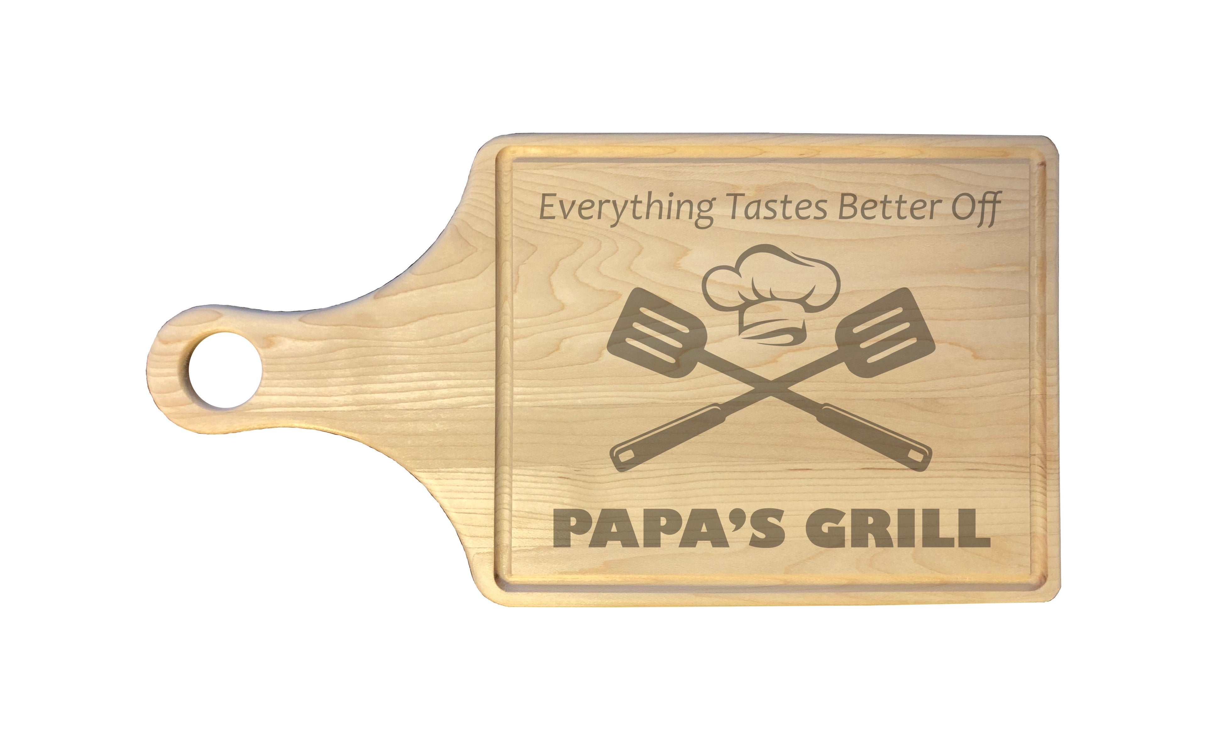 Papa's Grill Engraved Natural Wood Cutting Boards, Bamboo or Maple, Grilling BBQ Gift