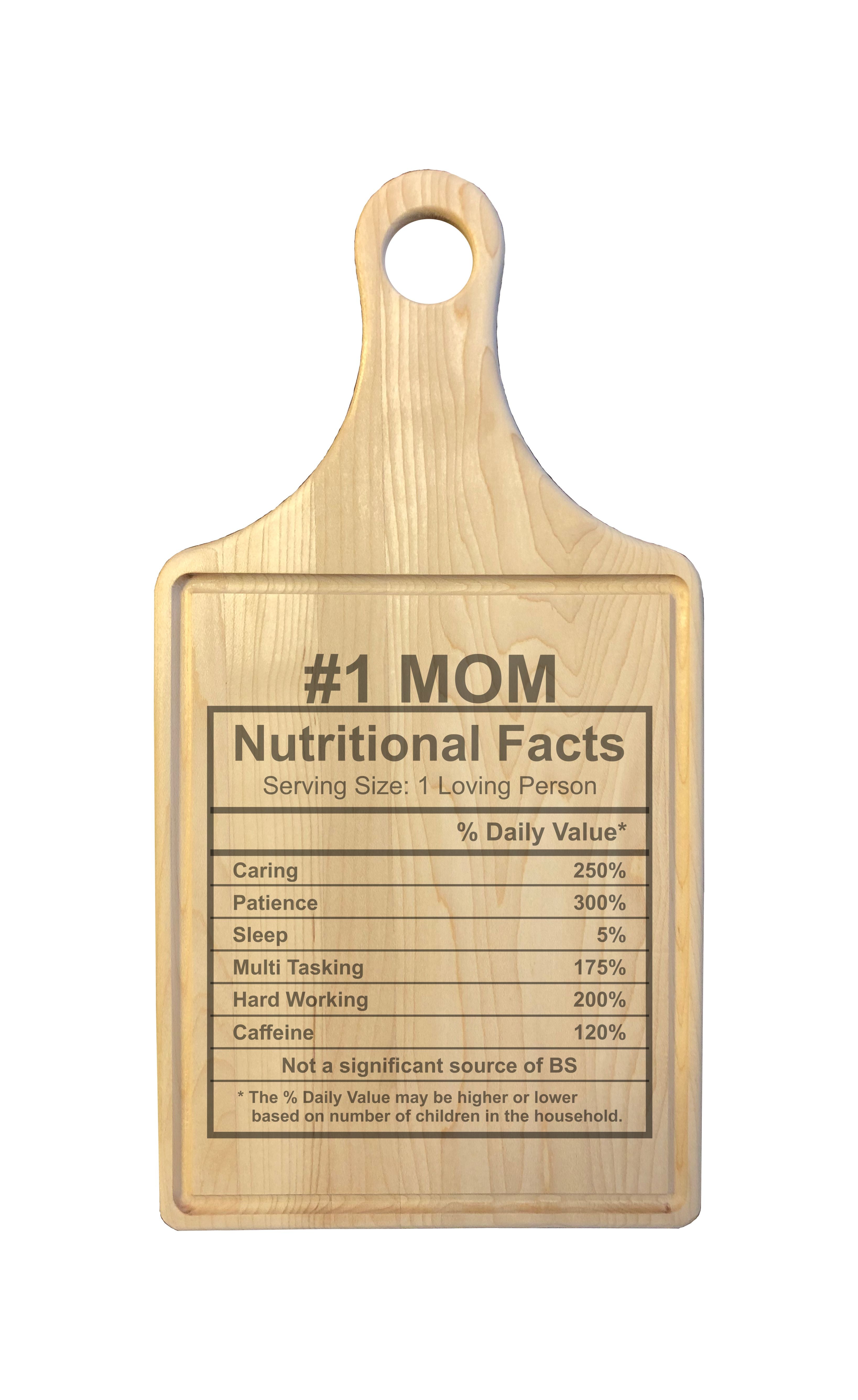 Number 1 Mom Nutritional Facts Engraved Natural Wood Cutting Boards, Bamboo or Maple, Mom Gift