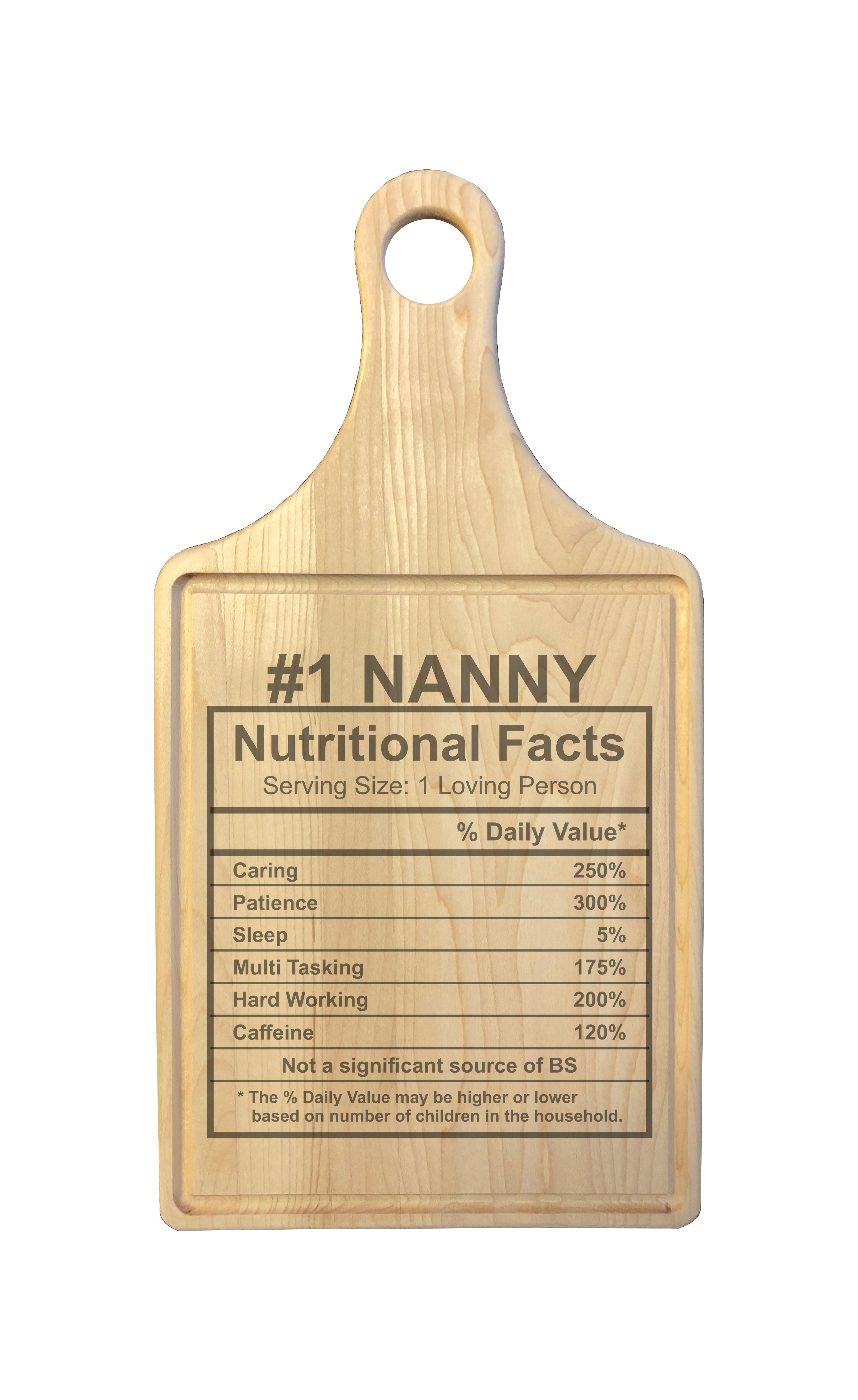 Number 1 Nanny Nutritional Facts Engraved Natural Wood Cutting Boards, Bamboo or Maple, Nanny Gift