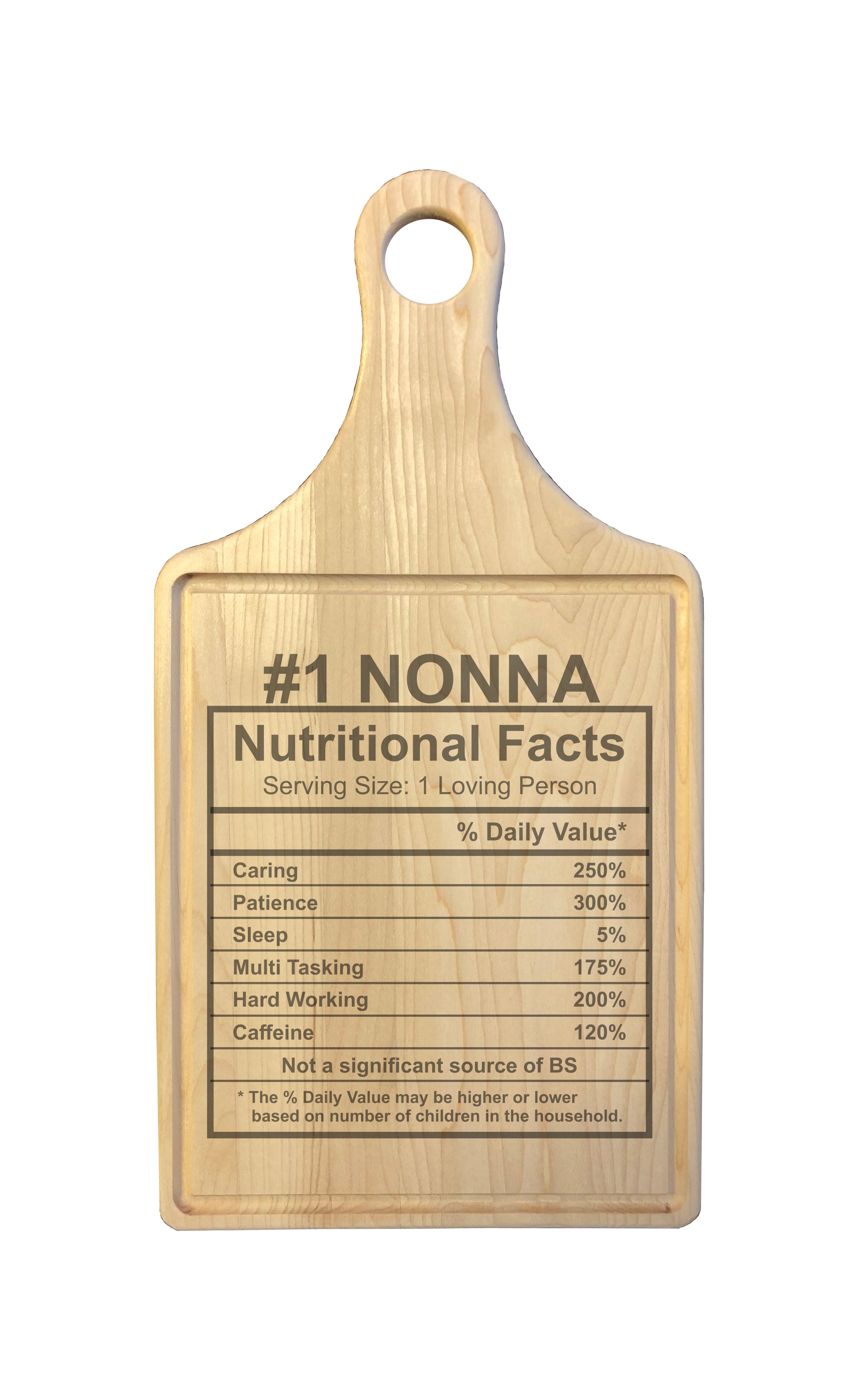 Number 1 Nonna Nutritional Facts Engraved Natural Wood Cutting Boards, Bamboo or Maple, Nonna Gift