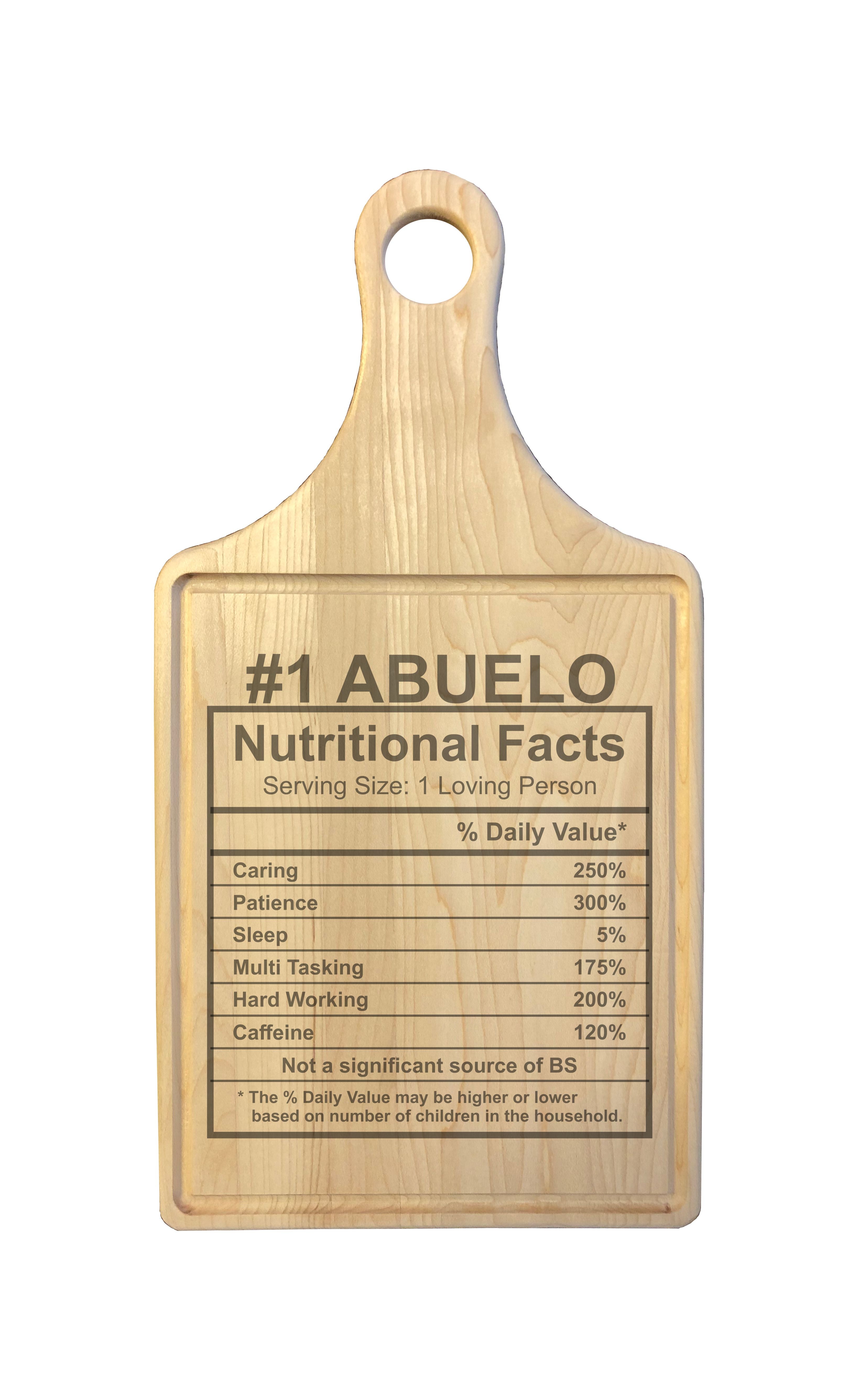 Number 1 Abuelo Nutritional Facts Engraved Natural Wood Cutting Boards, Bamboo or Maple, Abuelo Gift