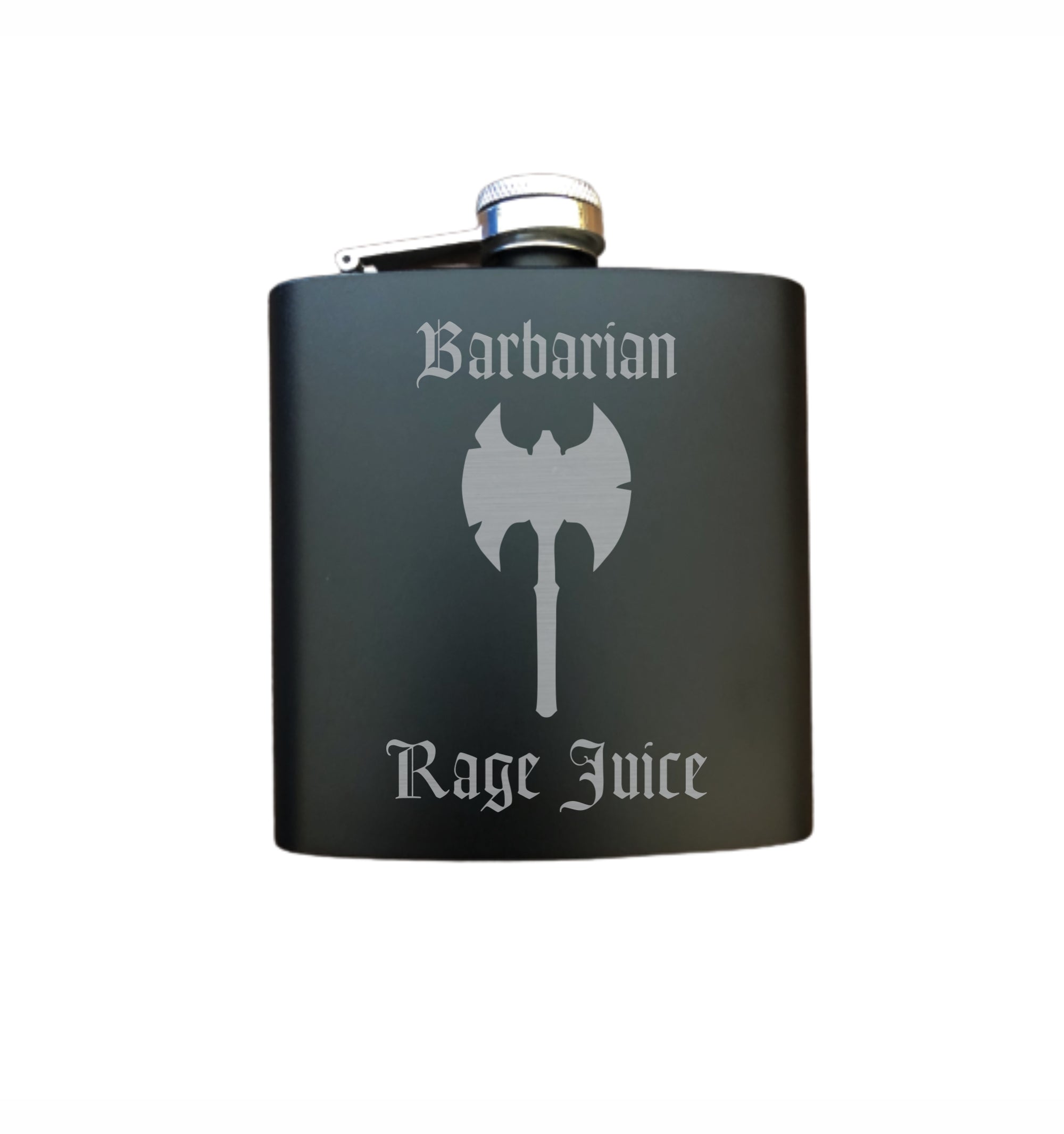 DND Gifts, Barbarian Rage Juice Engraved 6 oz Stainless Steel Flask, Sets Available