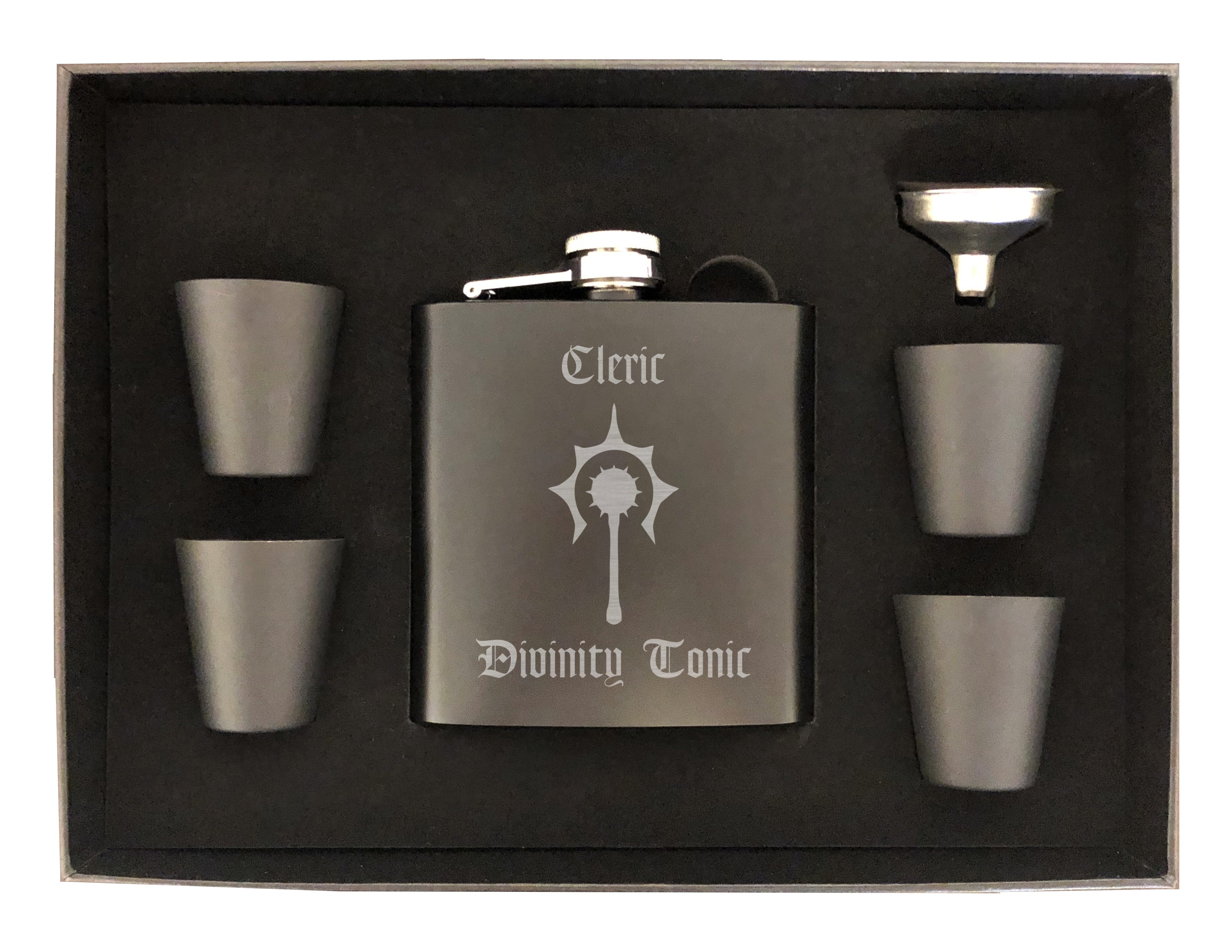 DND Gifts, Cleric Divinity Tonic Engraved 6 oz Stainless Steel Flask, Sets Available