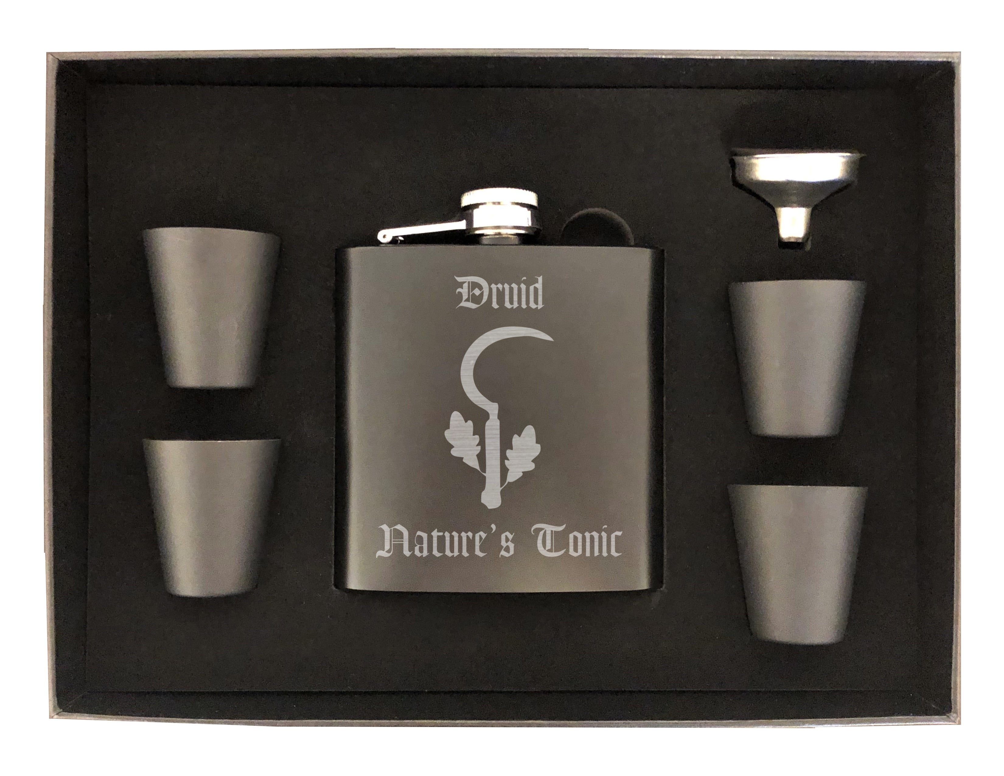 DND Gifts, Druid Natures Tonic Engraved 6 oz Stainless Steel Flask, Sets Available