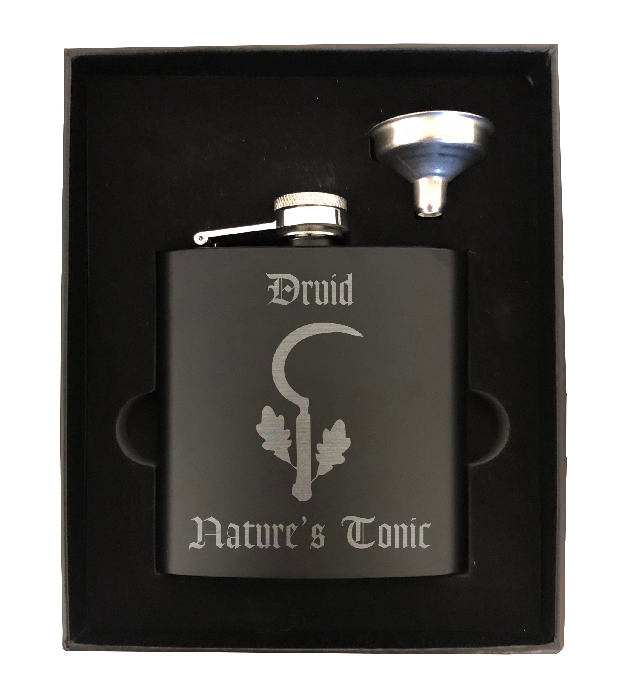 DND Gifts, Druid Natures Tonic Engraved 6 oz Stainless Steel Flask, Sets Available
