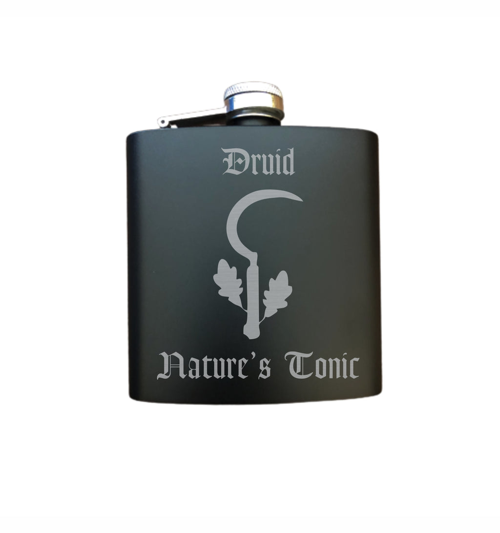 DND Gifts, Druid Natures Tonic Engraved 6 oz Stainless Steel Flask, Sets Available