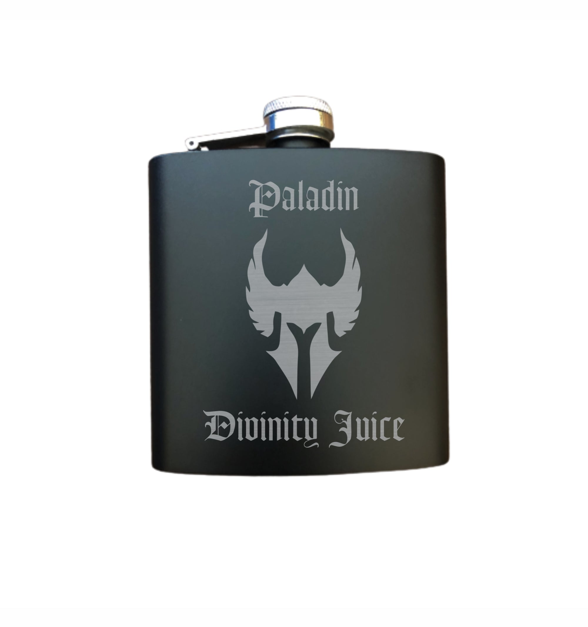 DND Gifts, Paladin Divinity Juice Engraved 6 oz Stainless Steel Flask, Sets Available