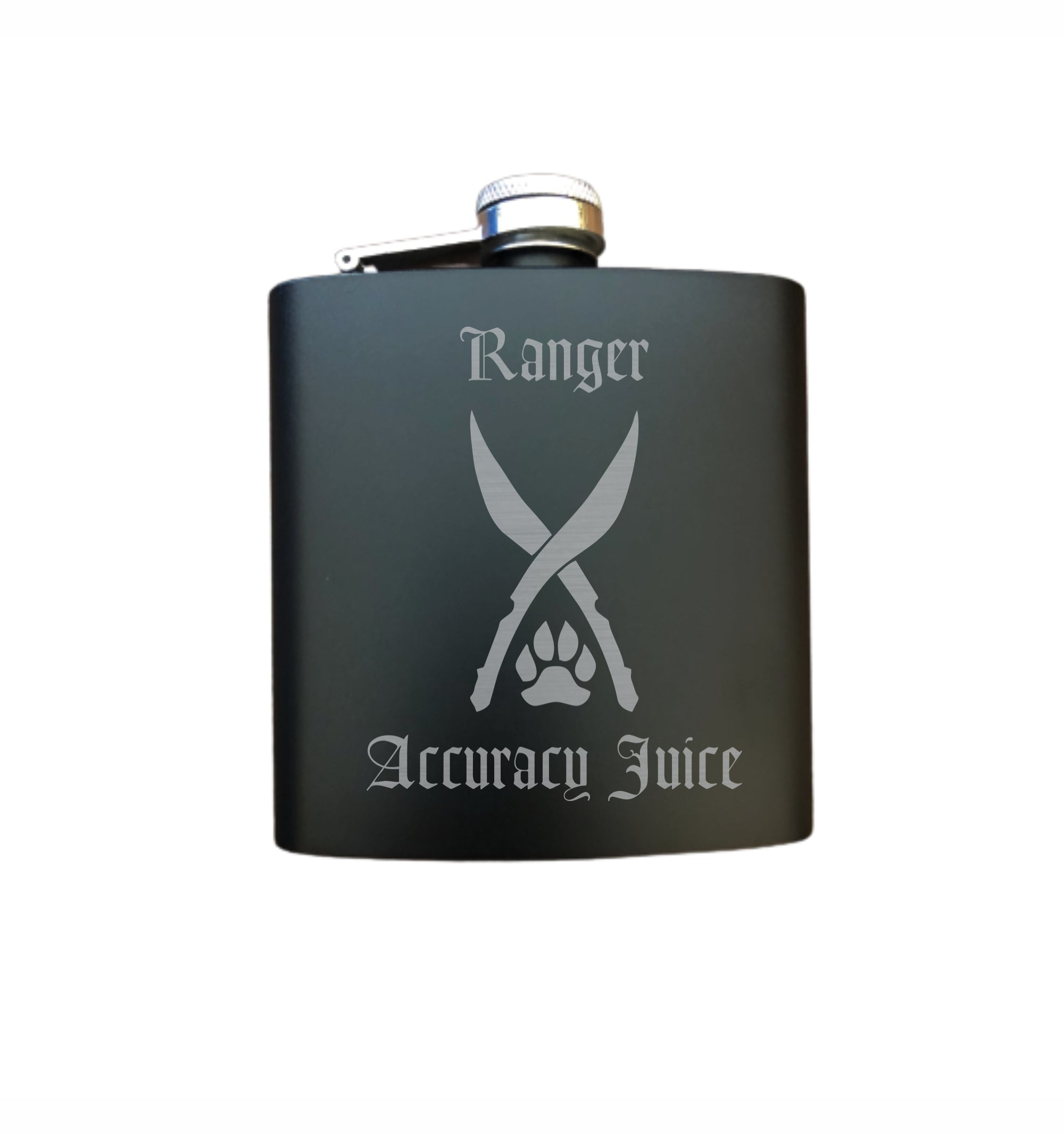 DND Gifts, Ranger Accuracy Juice Engraved 6 oz Stainless Steel Flask, Sets Available
