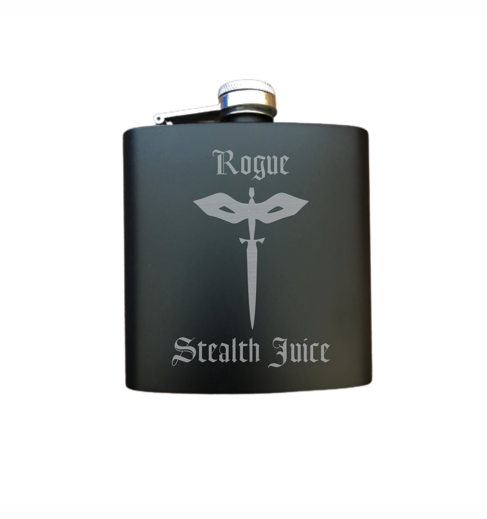 DND Gifts, Rogue Stealth Juice Engraved 6 oz Stainless Steel Flask, Sets Available