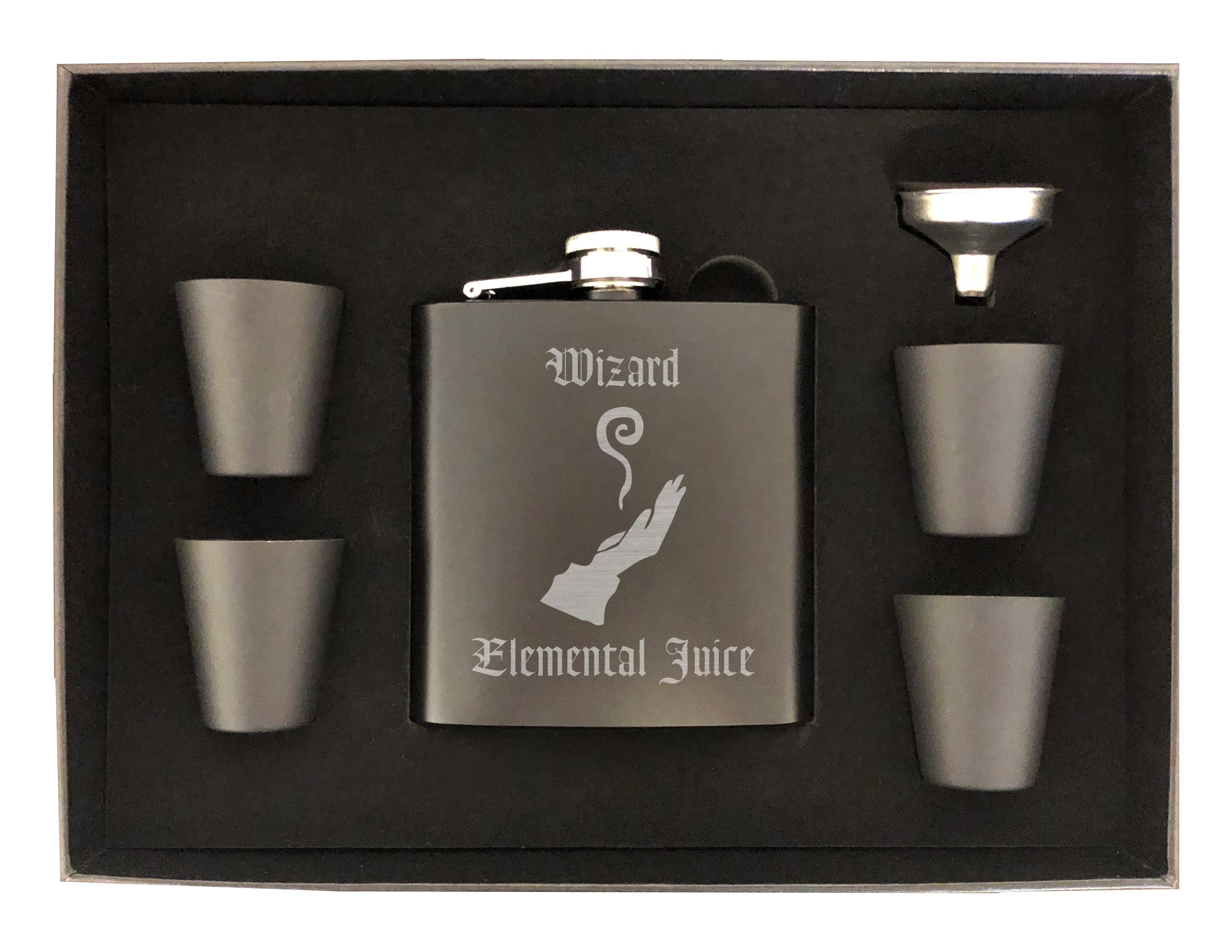 DND Gifts, Wizard Elemental Juice Engraved 6 oz Stainless Steel Flask, Sets Available