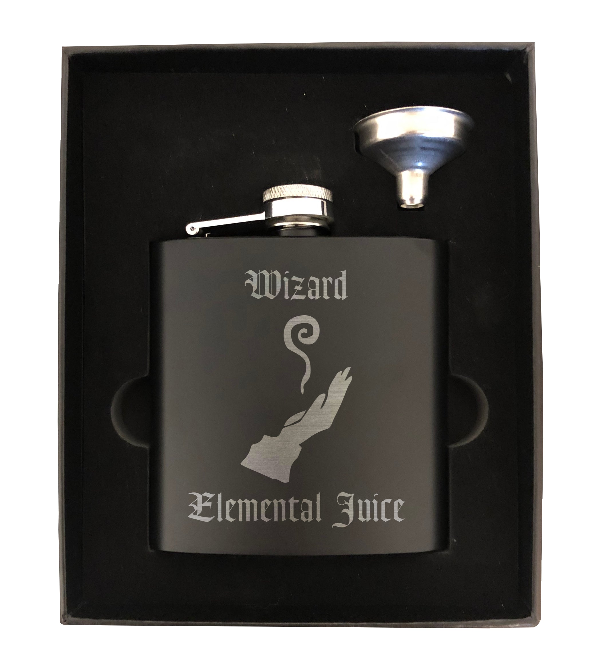 DND Gifts, Wizard Elemental Juice Engraved 6 oz Stainless Steel Flask, Sets Available