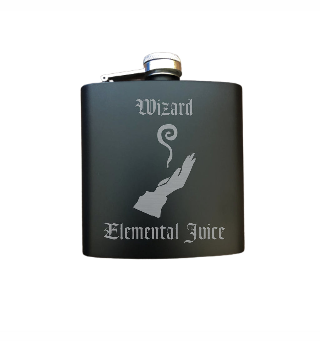 DND Gifts, Wizard Elemental Juice Engraved 6 oz Stainless Steel Flask, Sets Available