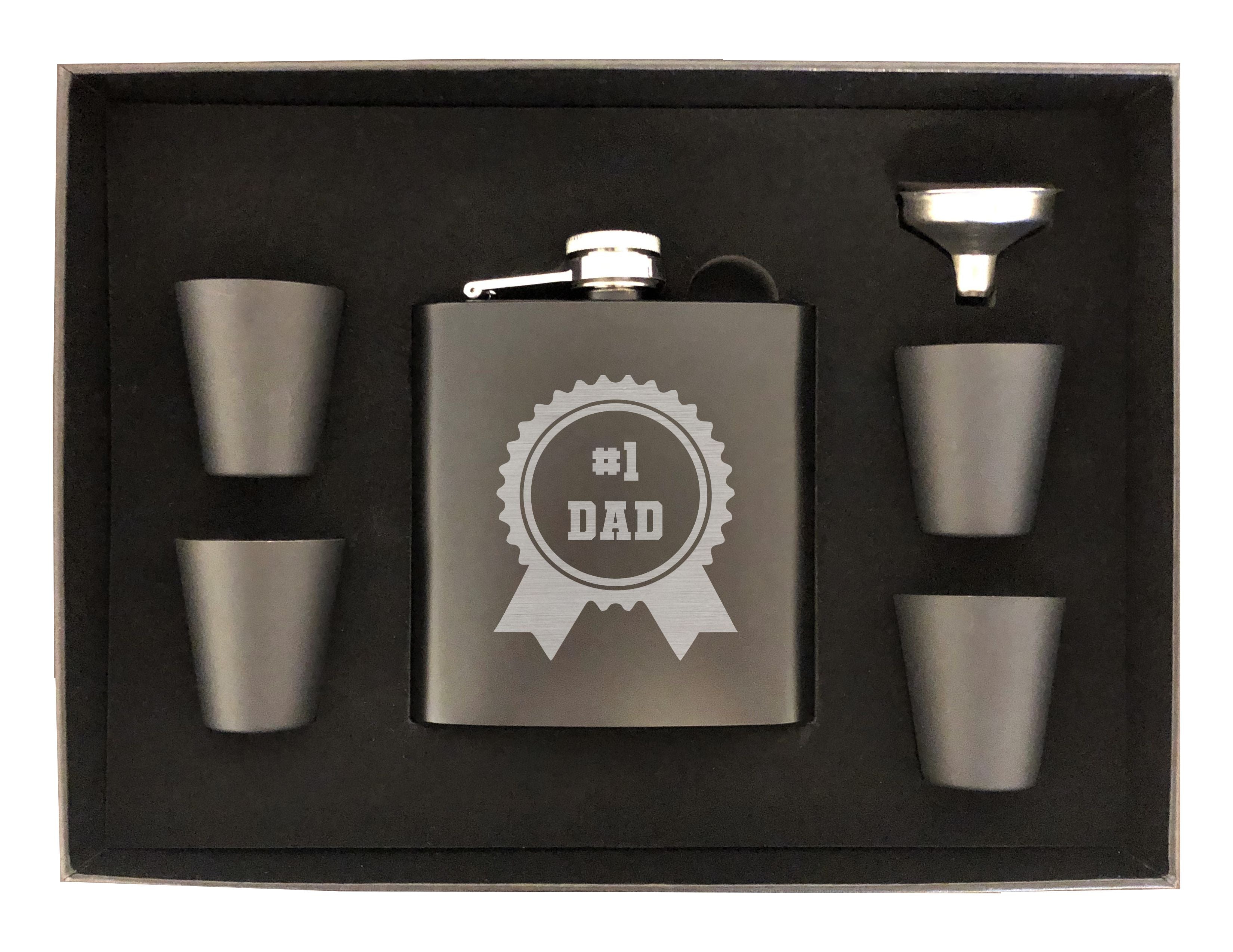 Number 1 Dad Ribbon Engraved 6 oz Stainless Steel Flask, Sets Available, Dad Gift