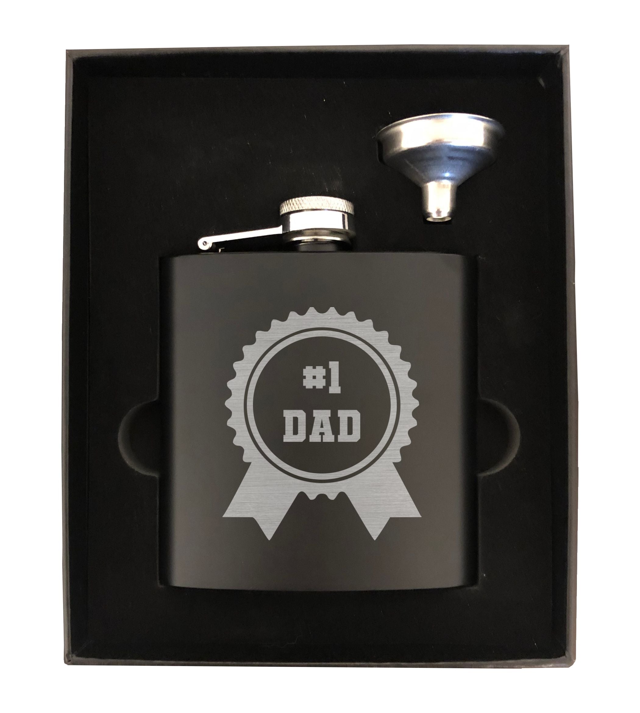 Number 1 Dad Ribbon Engraved 6 oz Stainless Steel Flask, Sets Available, Dad Gift