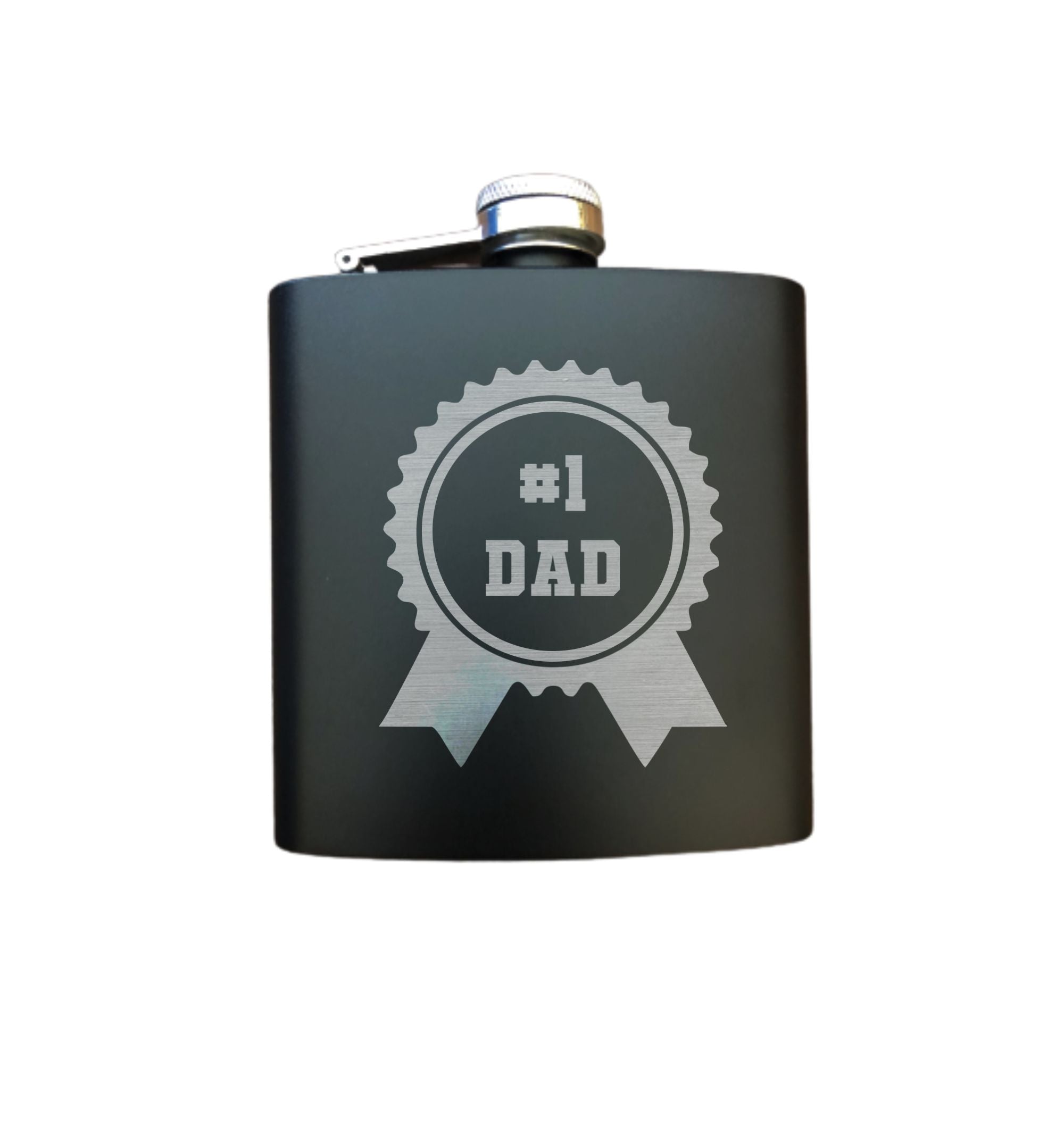 Number 1 Dad Ribbon Engraved 6 oz Stainless Steel Flask, Sets Available, Dad Gift