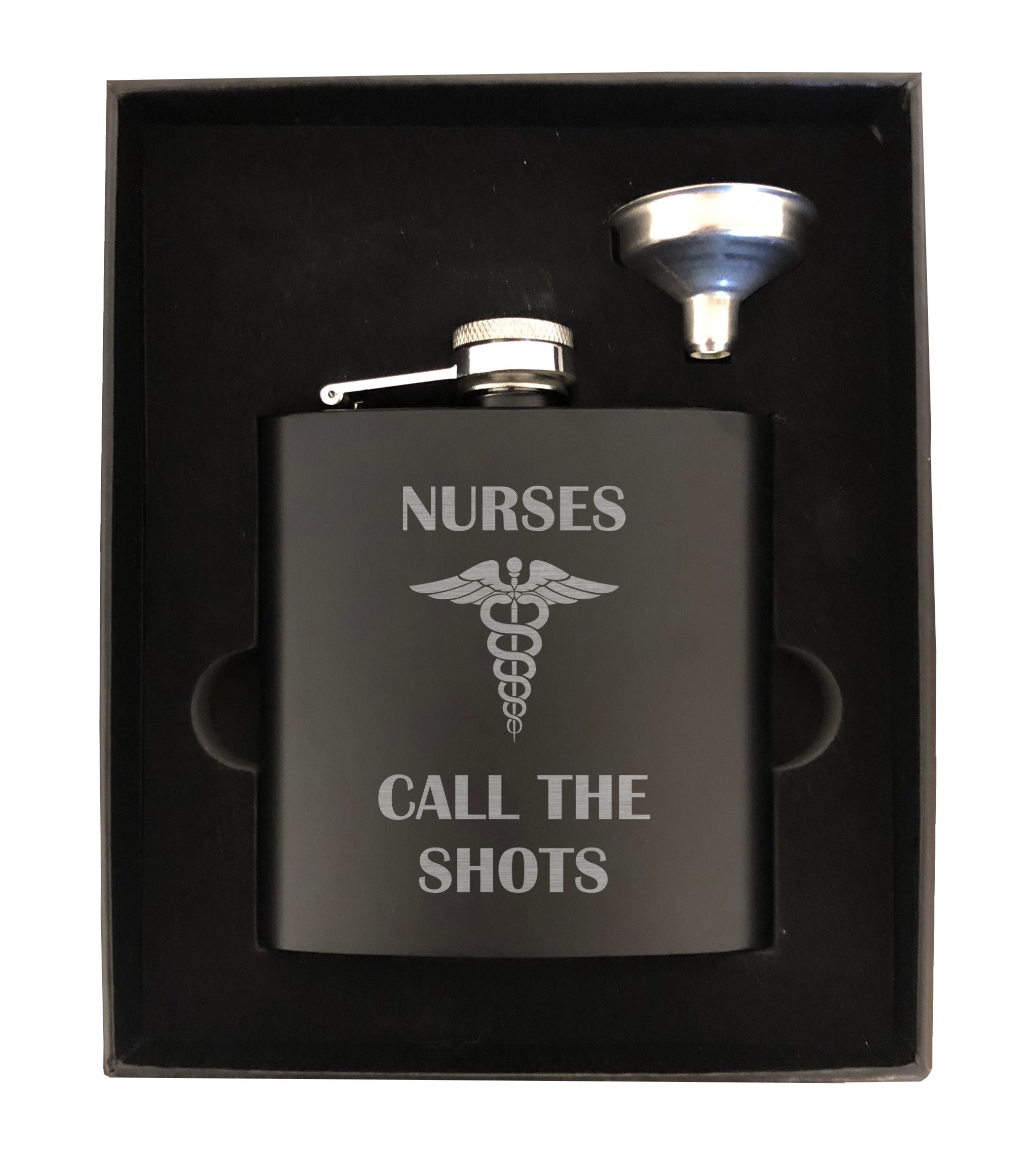 Nurses Call the Shots Engraved 6 oz Stainless Steel Flask, Sets Available, Funny Nurse Gifts