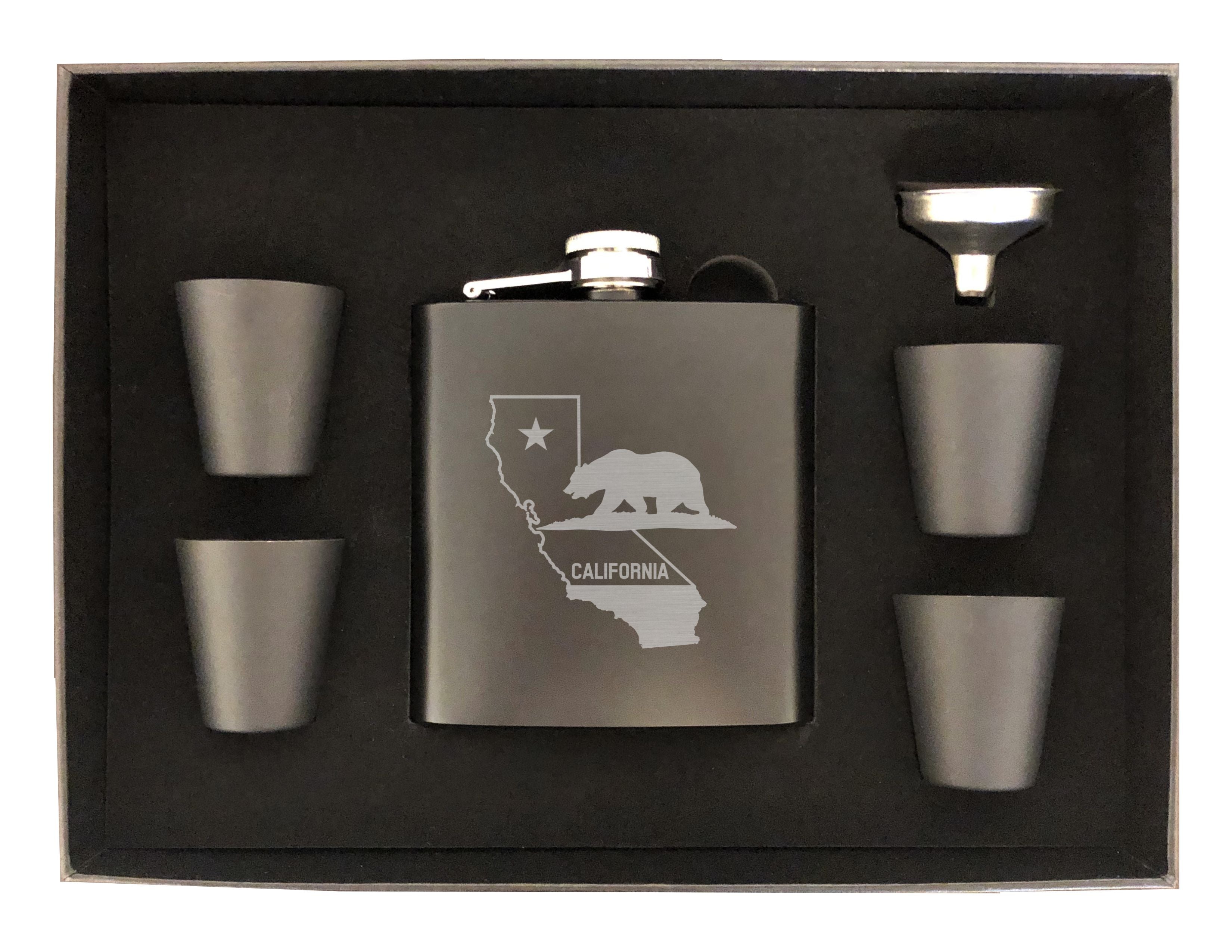 California Themed Engraved 6 oz Stainless Steel Flask, Sets Available