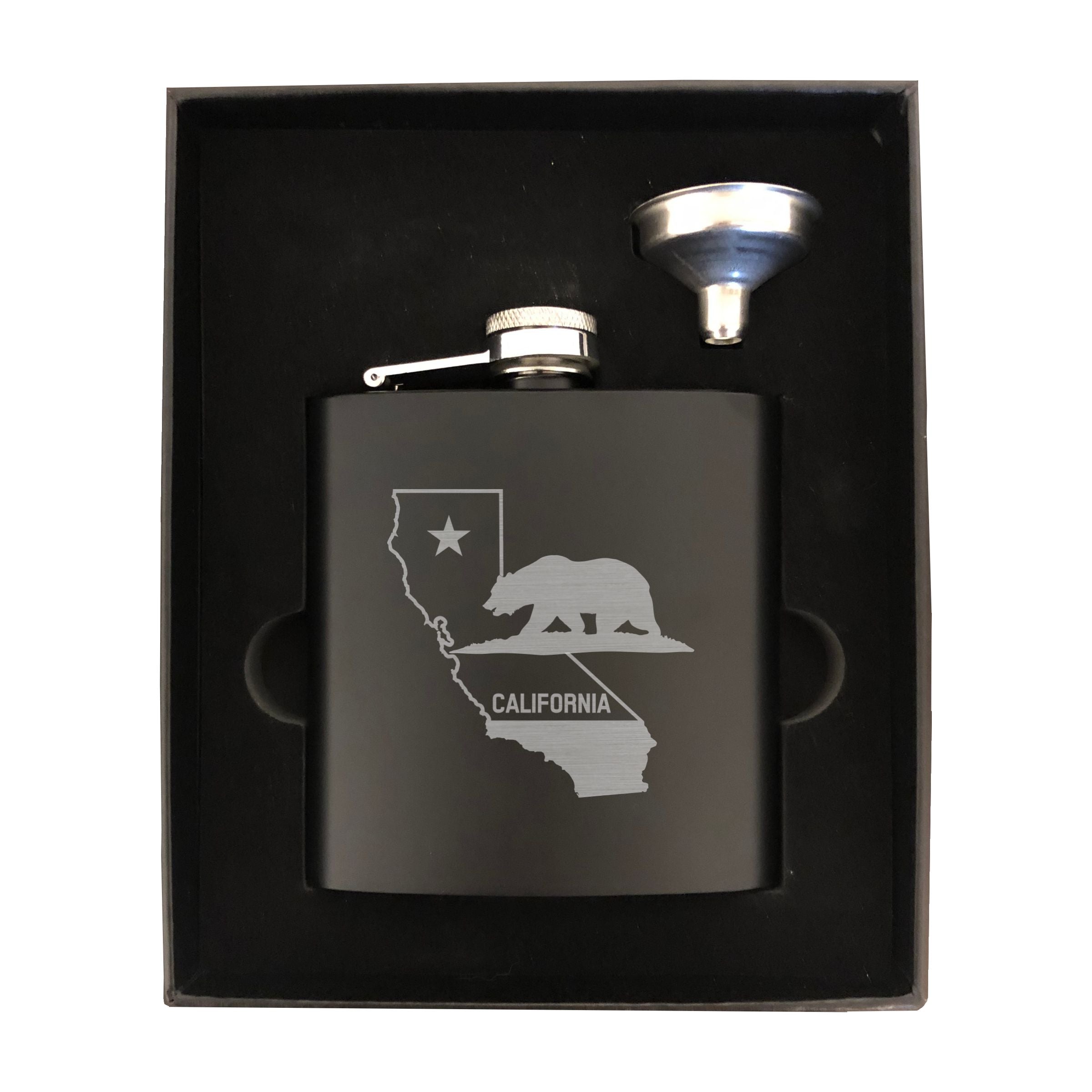 California Themed Engraved 6 oz Stainless Steel Flask, Sets Available