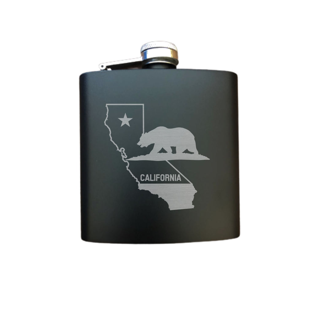 California Themed Engraved 6 oz Stainless Steel Flask, Sets Available