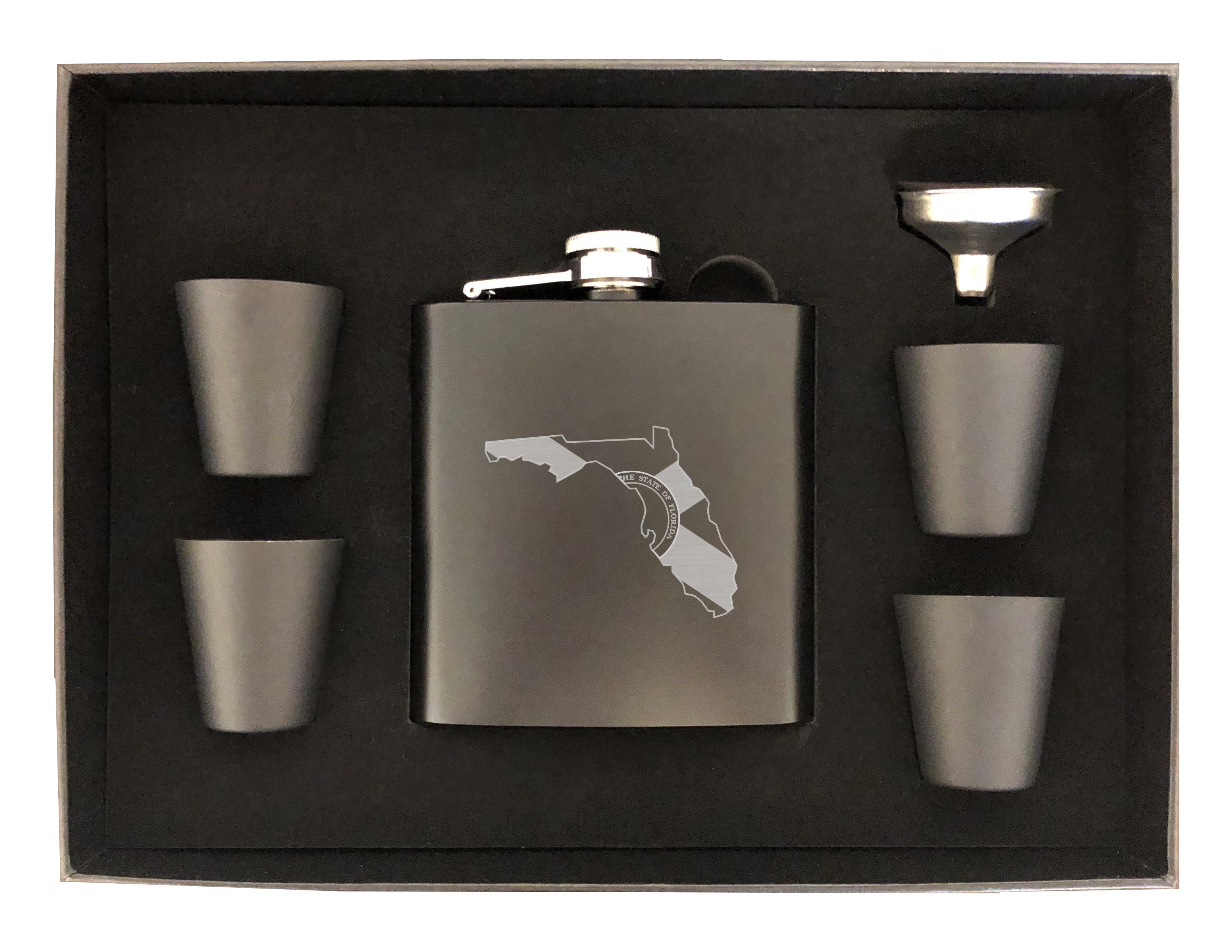 Florida Themed Engraved 6 oz Stainless Steel Flask, Sets Available