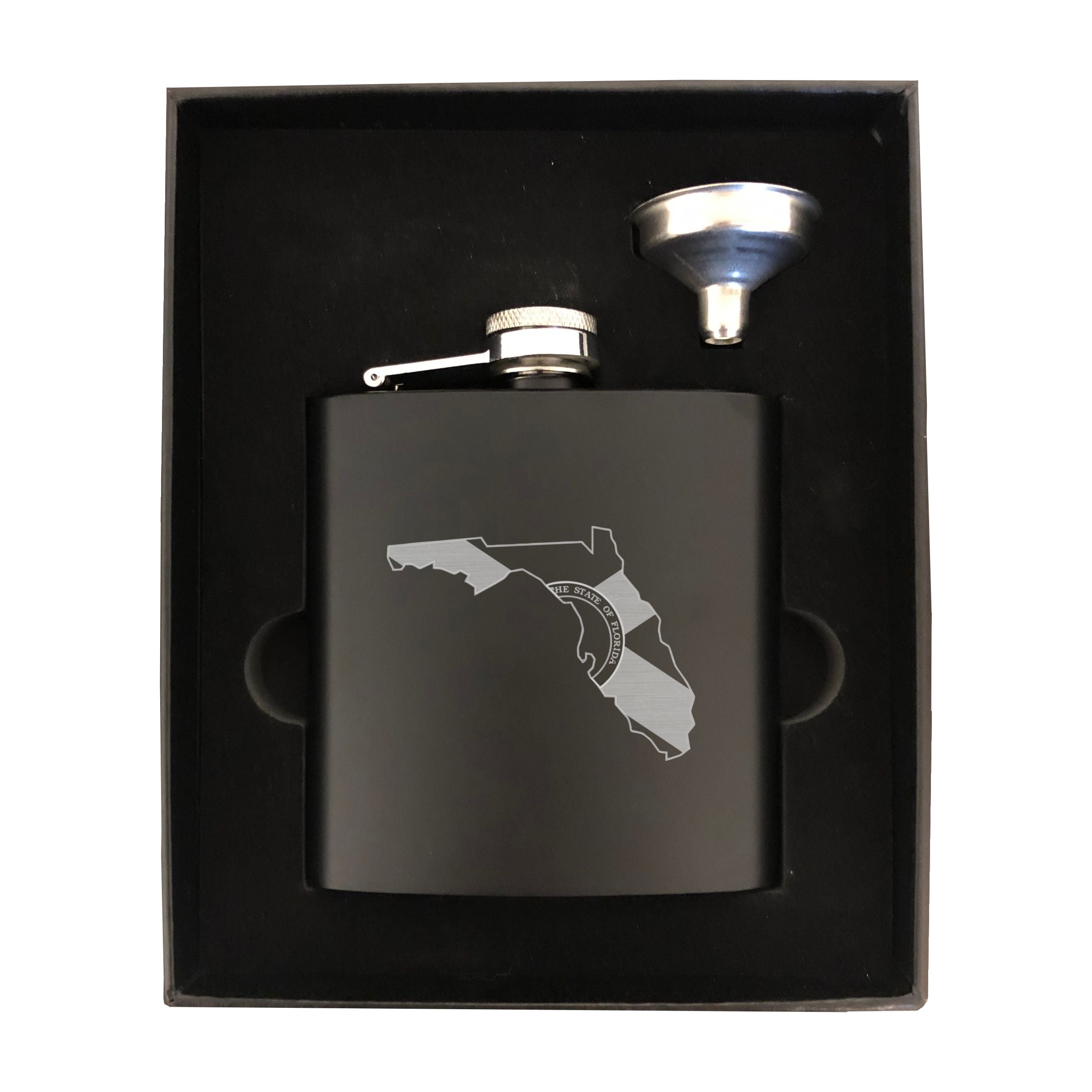 Florida Themed Engraved 6 oz Stainless Steel Flask, Sets Available