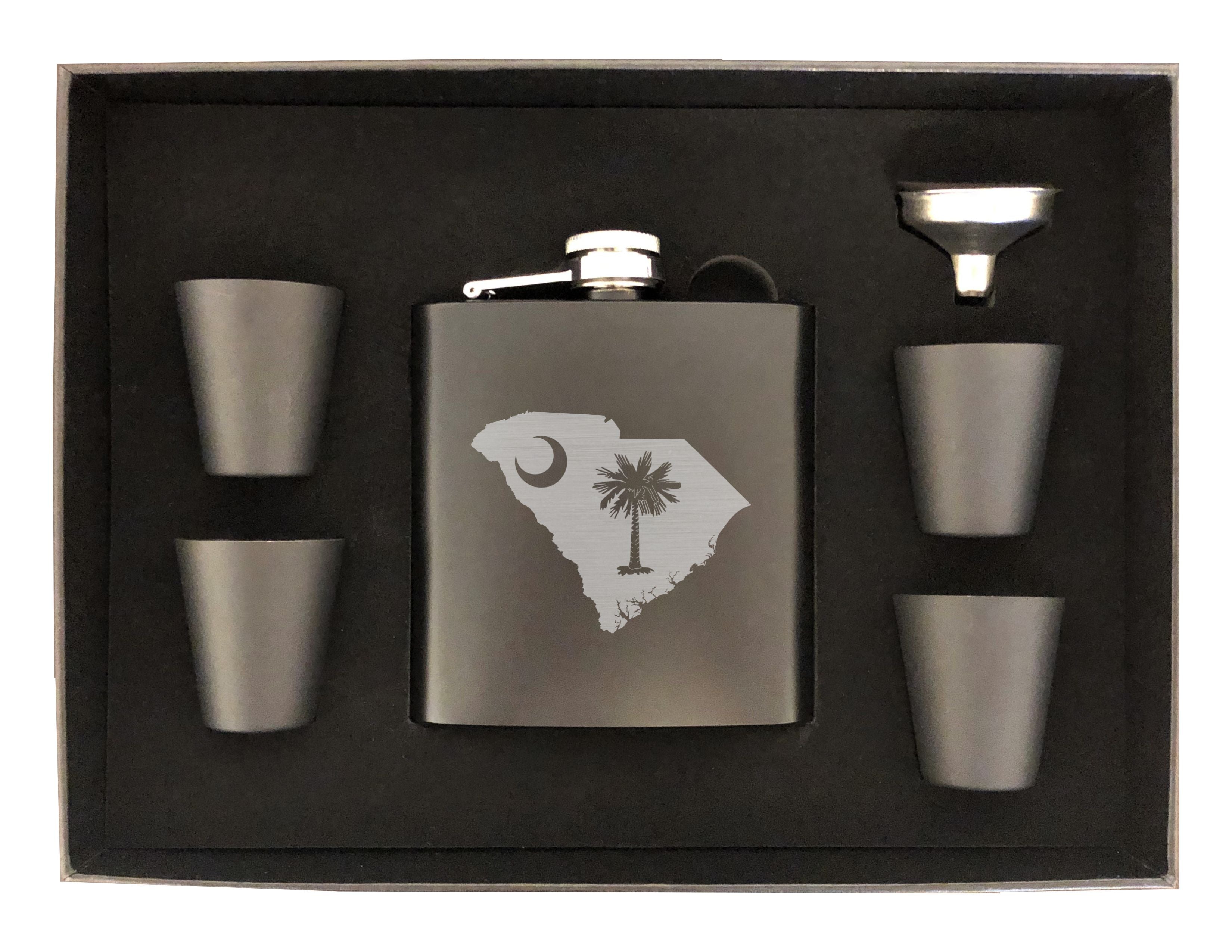 South Carolina Themed Engraved 6 oz Stainless Steel Flask, Sets Available