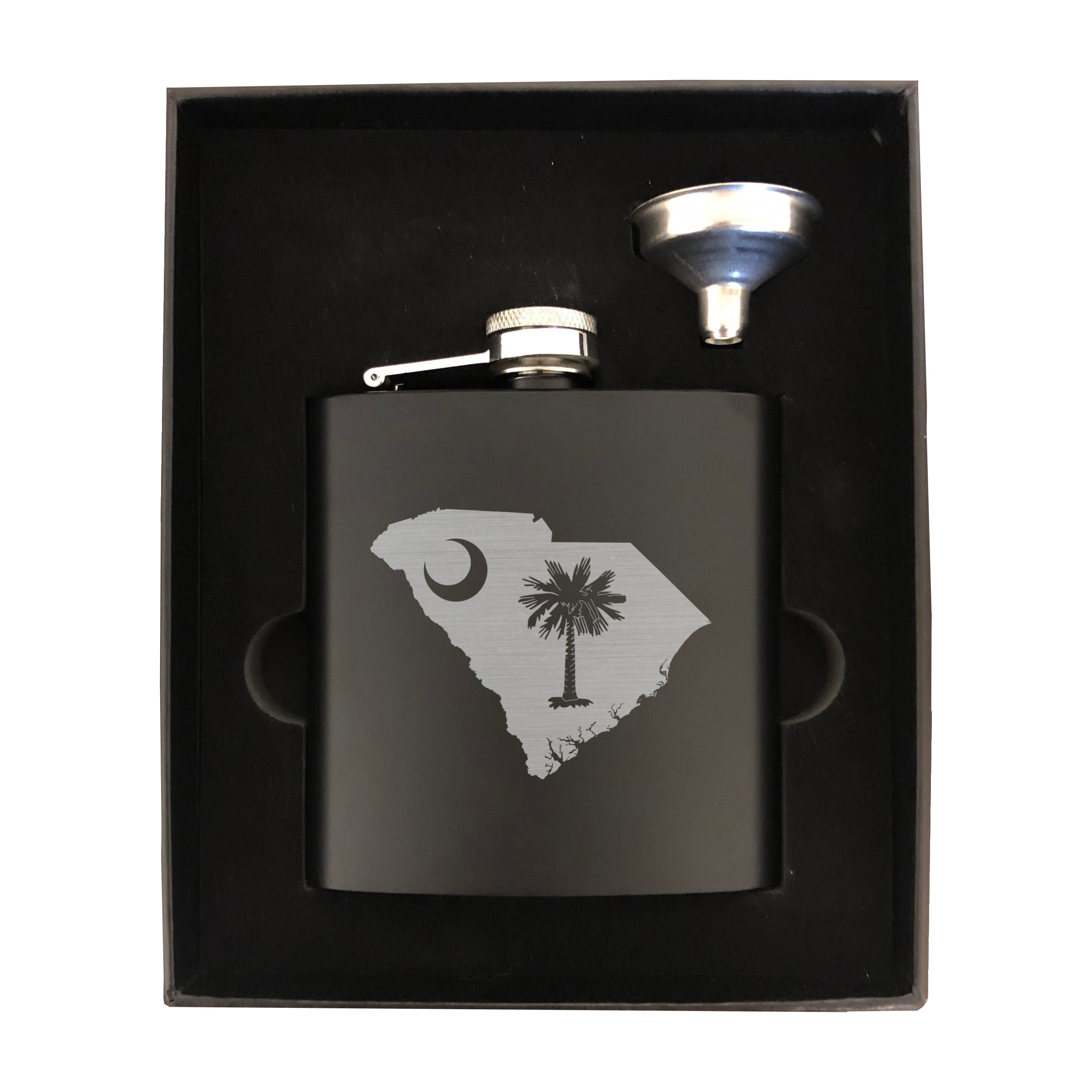 South Carolina Themed Engraved 6 oz Stainless Steel Flask, Sets Available