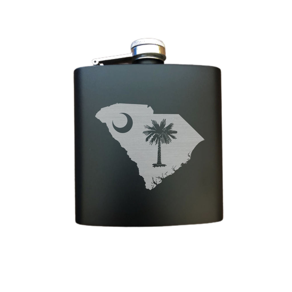 South Carolina Themed Engraved 6 oz Stainless Steel Flask, Sets Available