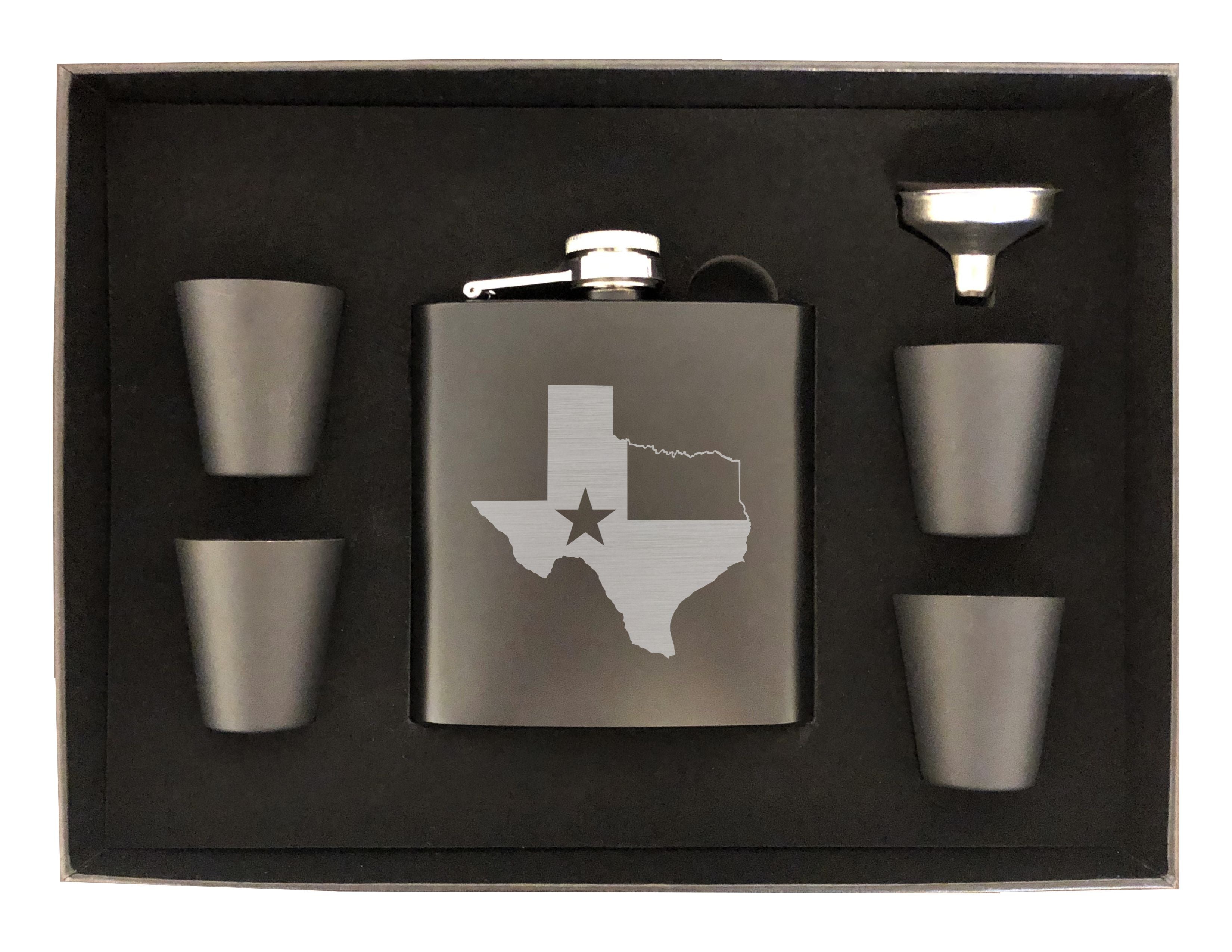 Texas Themed Engraved 6 oz Stainless Steel Flask, Sets Available