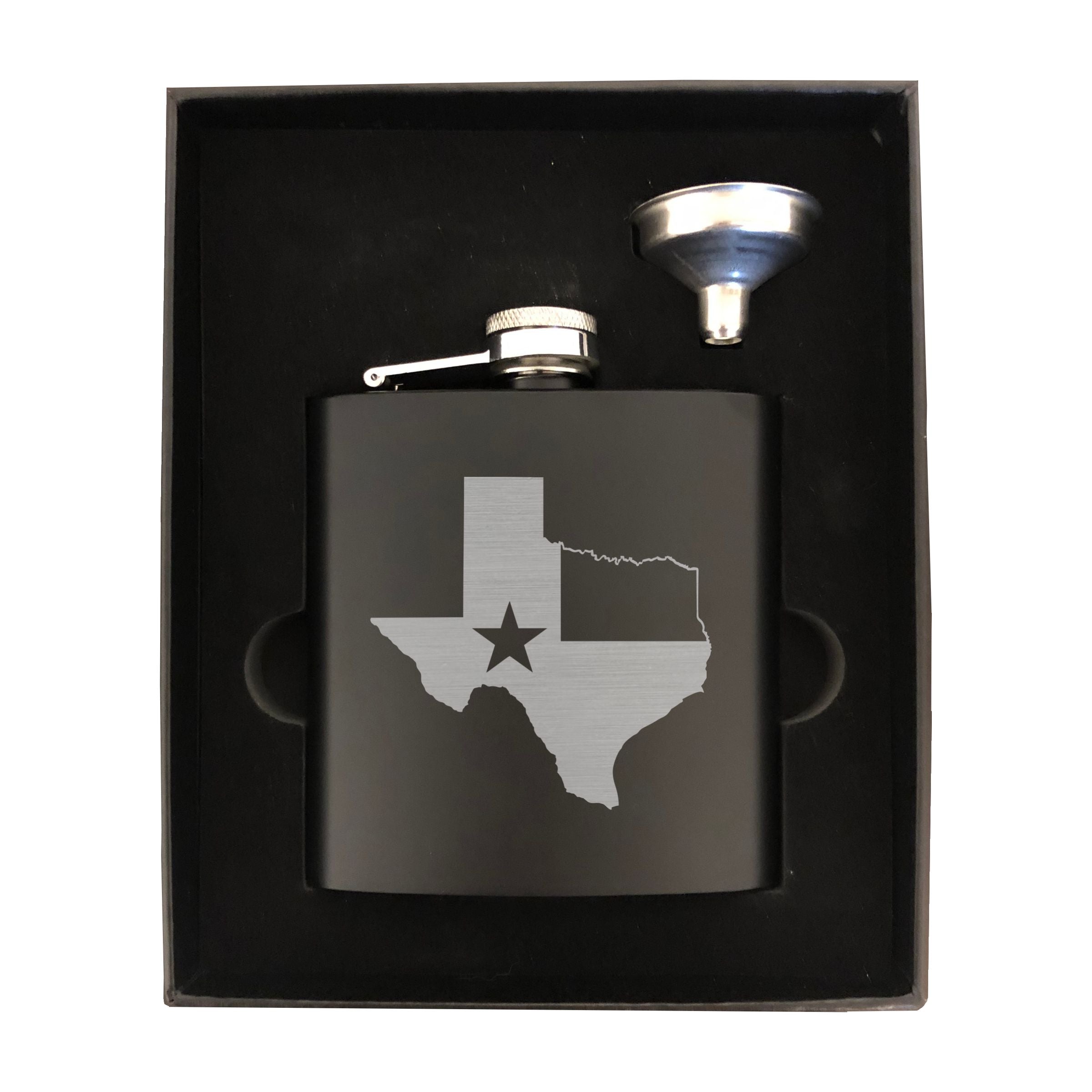 Texas Themed Engraved 6 oz Stainless Steel Flask, Sets Available